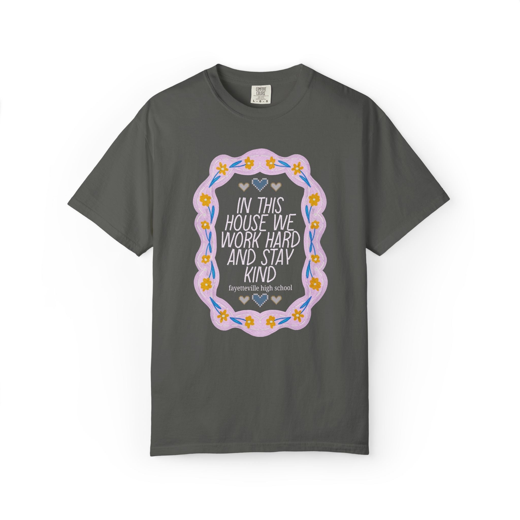 Fayetteville High School Tee Shirt: In This House We Work Hard and Stay Kind | FPS + Opal and June Tee Shirt, Fayetteville Public Schools - Opal and June