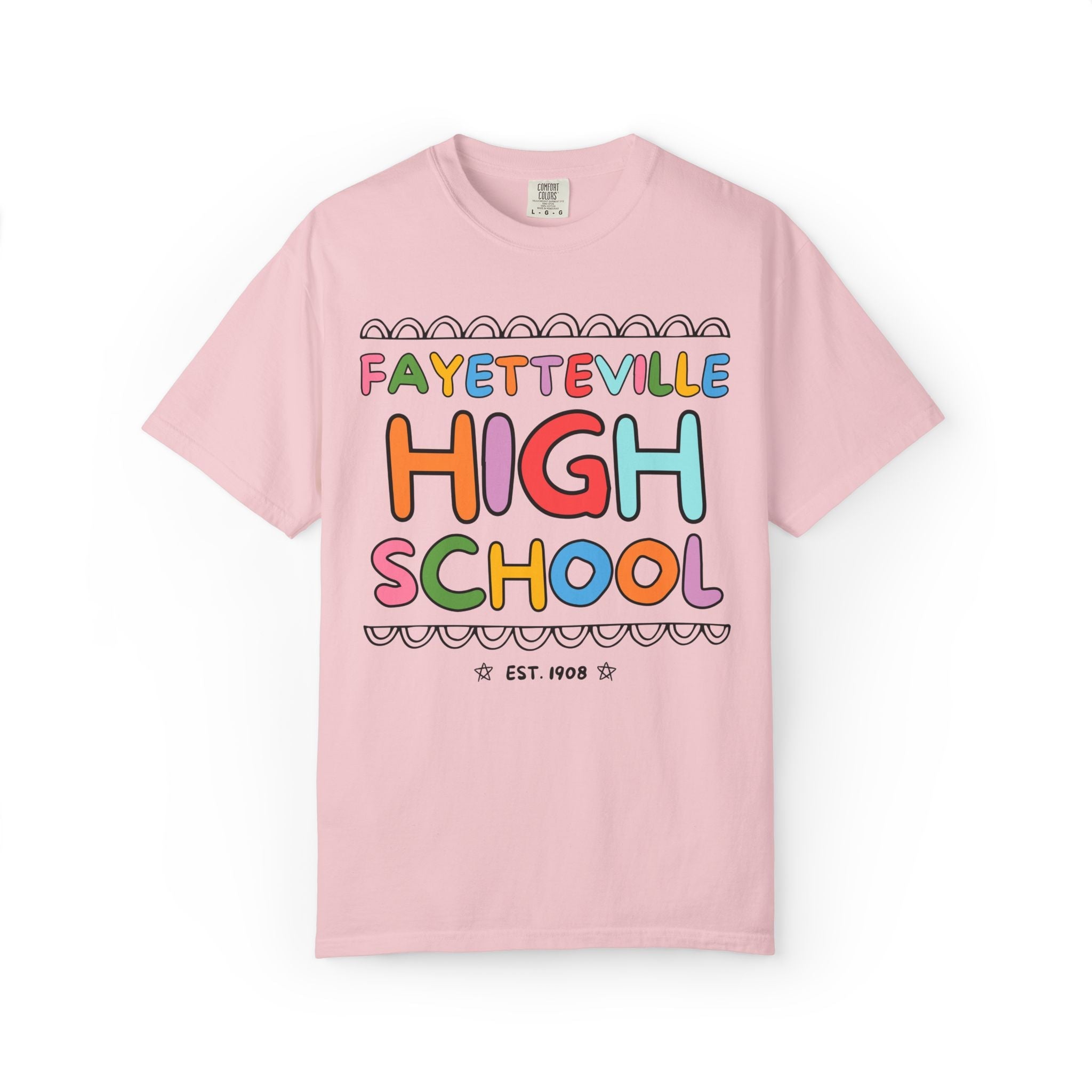 Fayetteville High School Tee Shirt: Rainbow Letters - Opal and June
