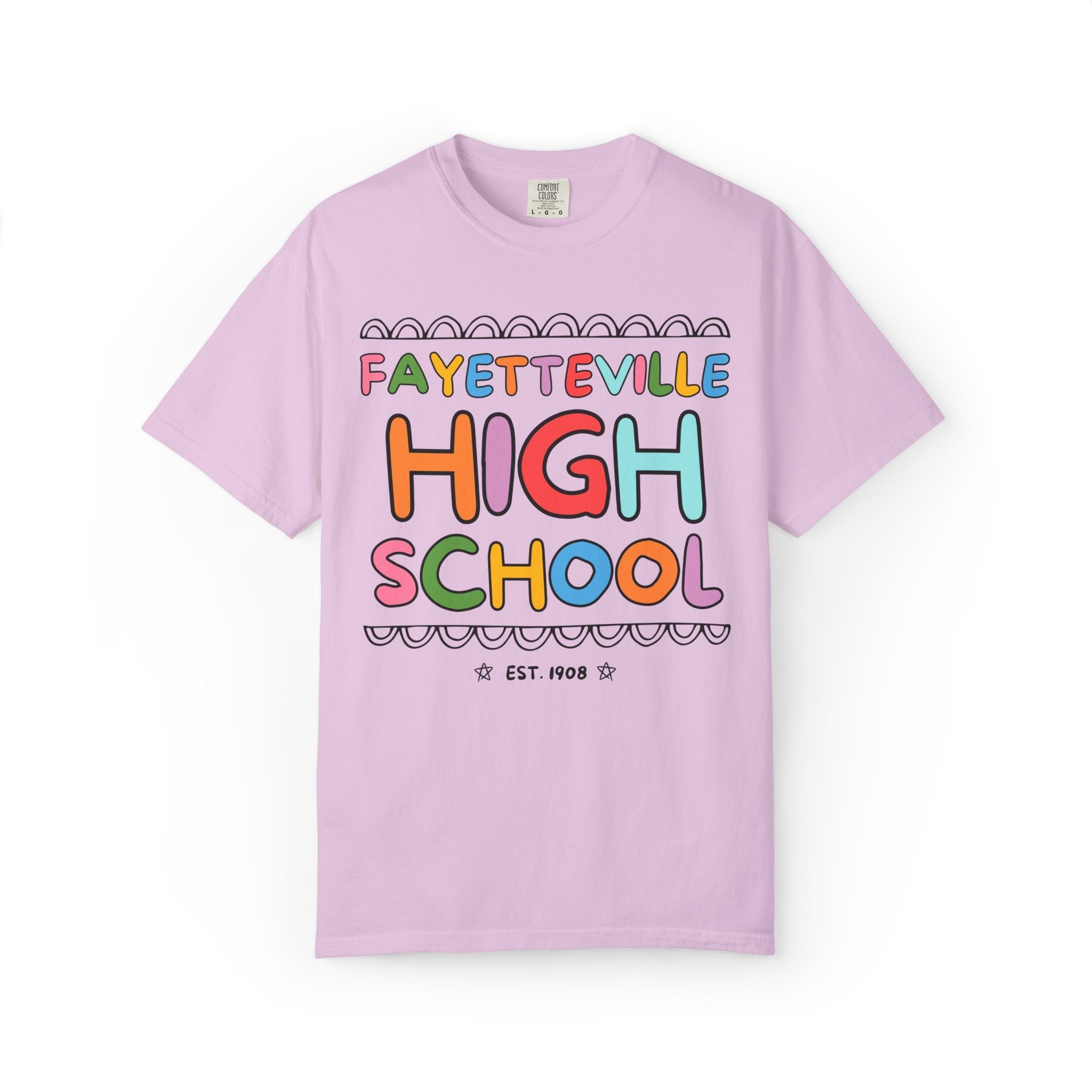 Fayetteville High School Tee Shirt: Rainbow Letters - Opal and June