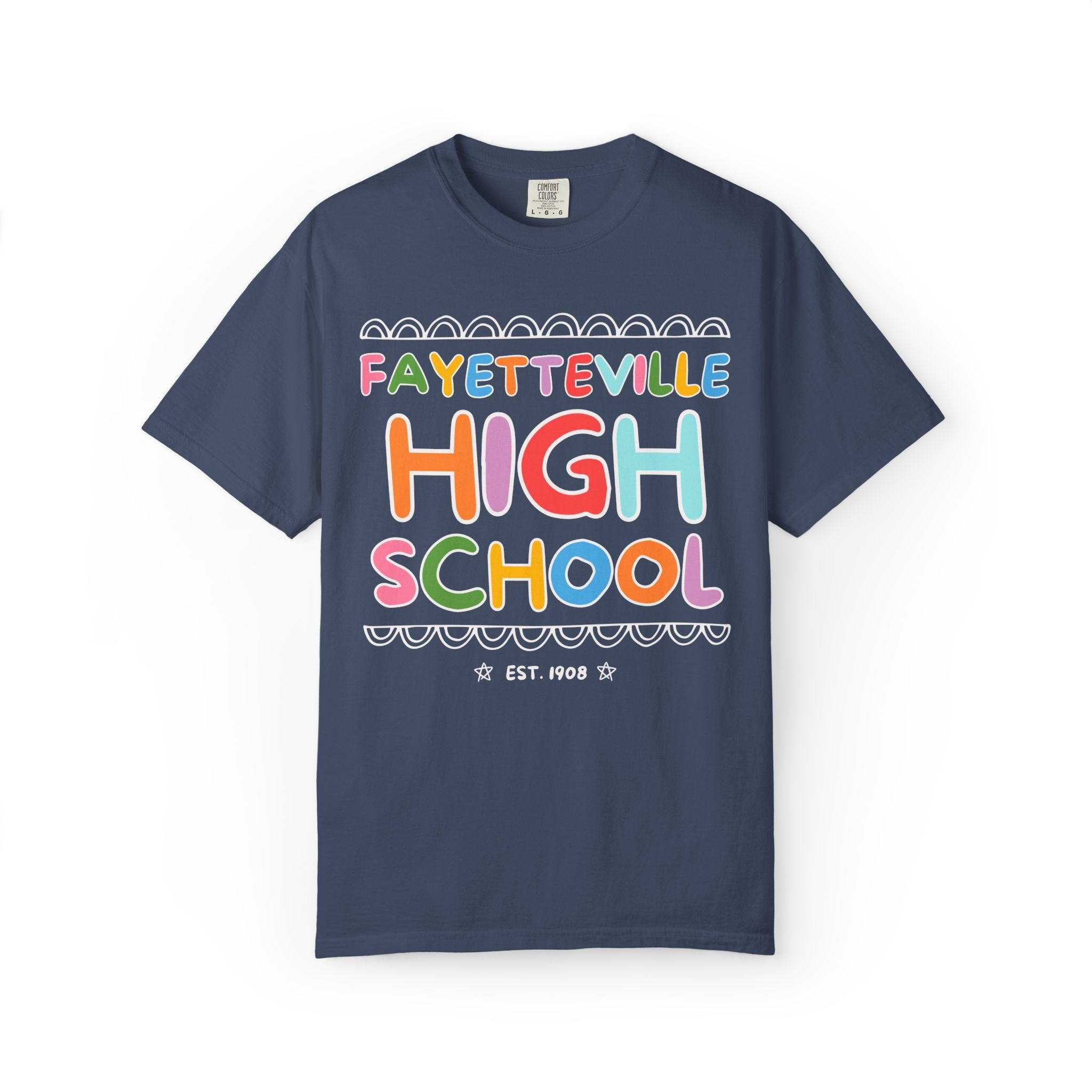 Fayetteville High School Tee Shirt: Rainbow Letters - Opal and June