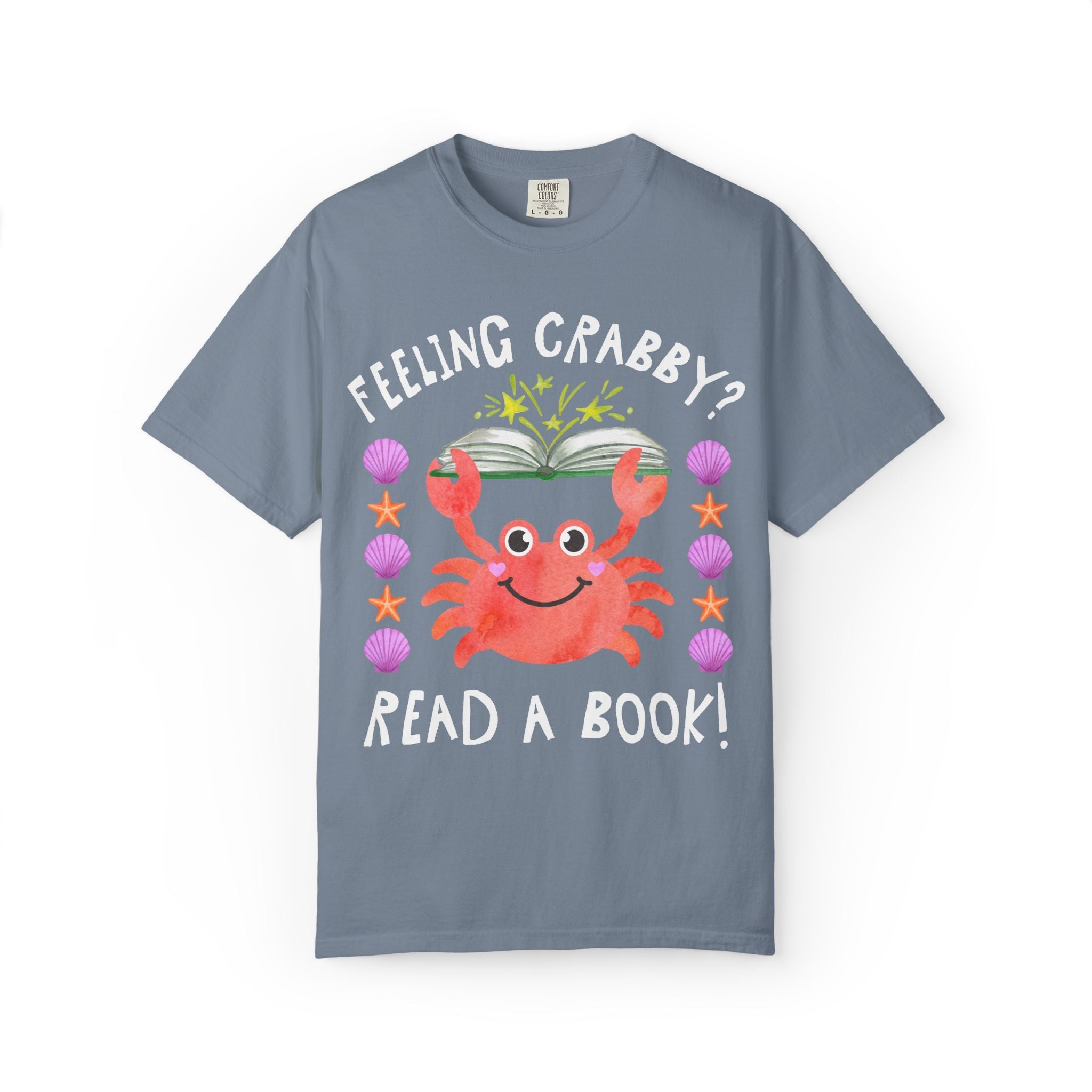 Feeling Crabby? Read a Book! Cute Bookish Tee Shirt for Bookworm or School Librarian, Silly Crustacean or Ocean Animal and Book Lover Tee - Opal and June