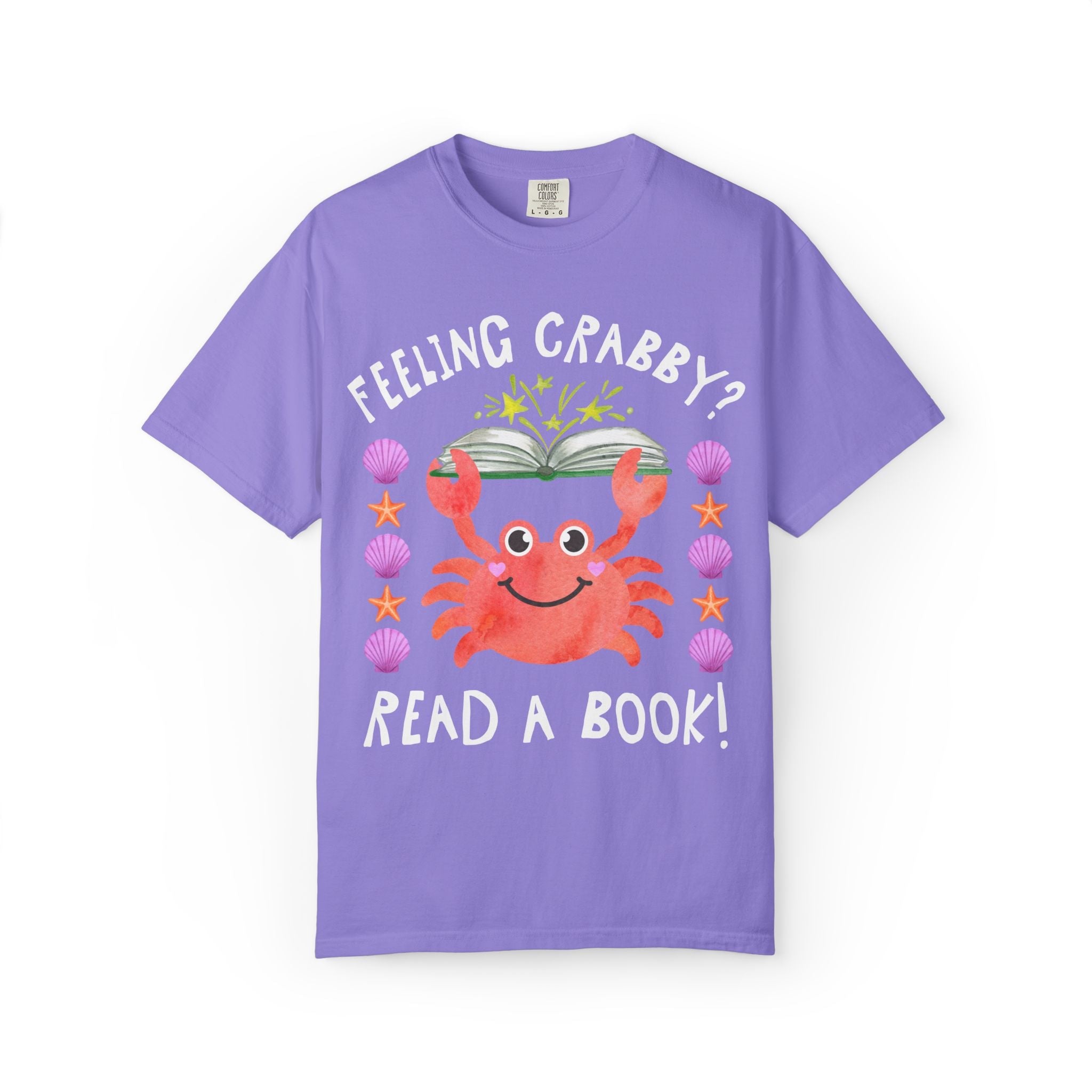 Feeling Crabby? Read a Book! Cute Bookish Tee Shirt for Bookworm or School Librarian, Silly Crustacean or Ocean Animal and Book Lover Tee - Opal and June