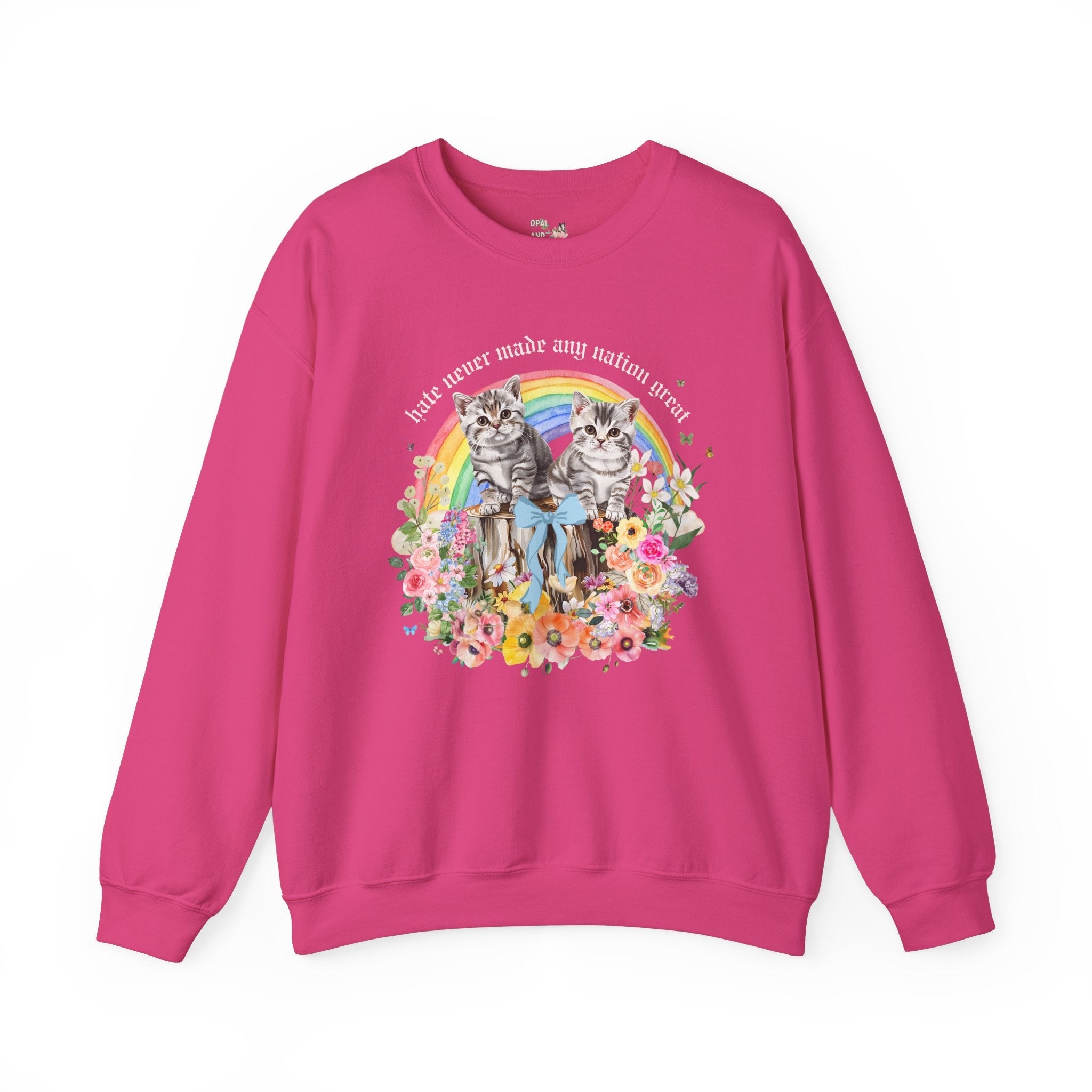 Feminist Equal Rights Sweatshirt for Democratic Socialist or Leftist Who Loves Equality, Colorful Maximalist LGBTQ Cat Lover Floral Shirt - Opal and June
