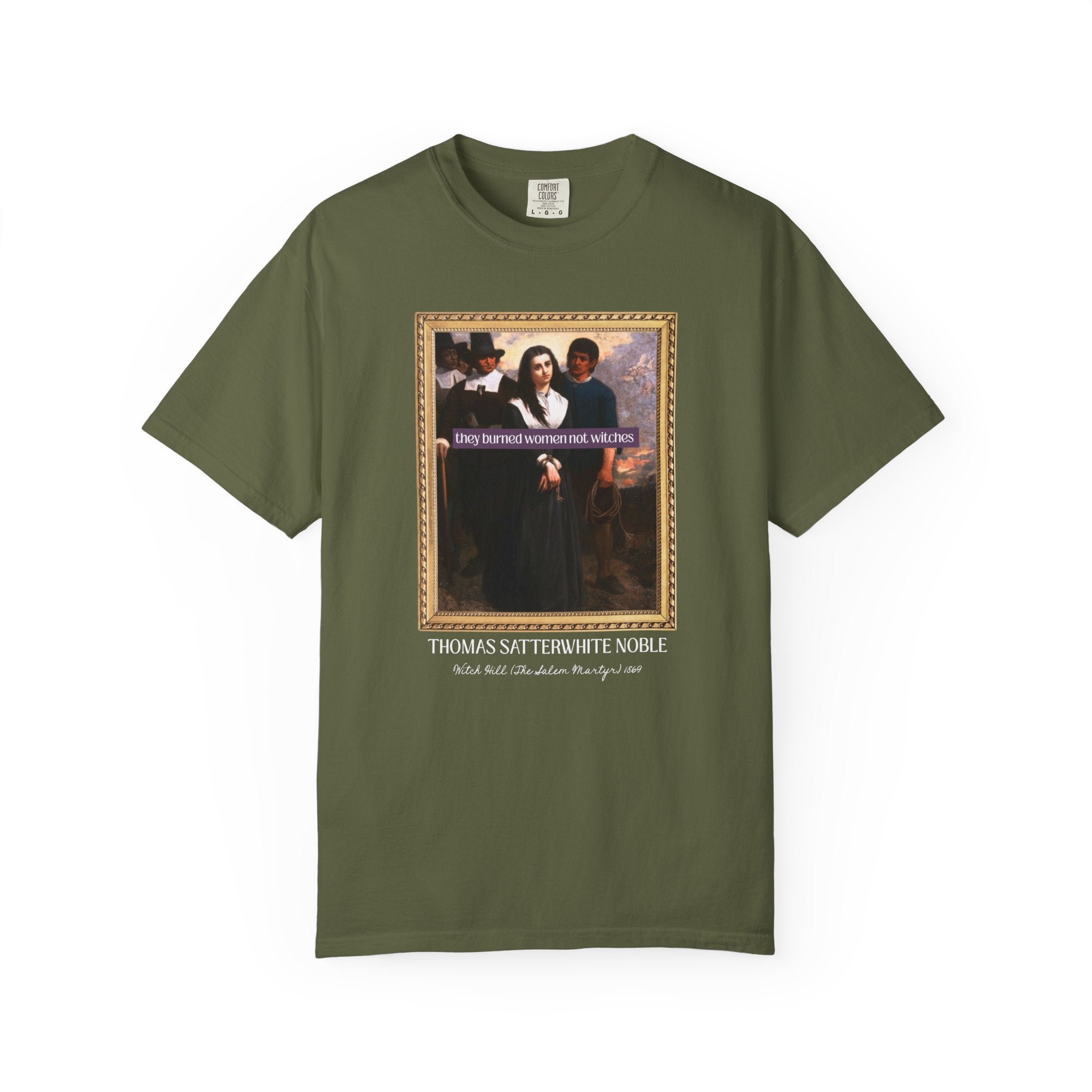 Feminist Halloween Tee Shirt, Witch Hill or The Salem Martyr by Thomas Satterwhite Noble, American Art History, Spooky Season Historian Gift - Opal and June