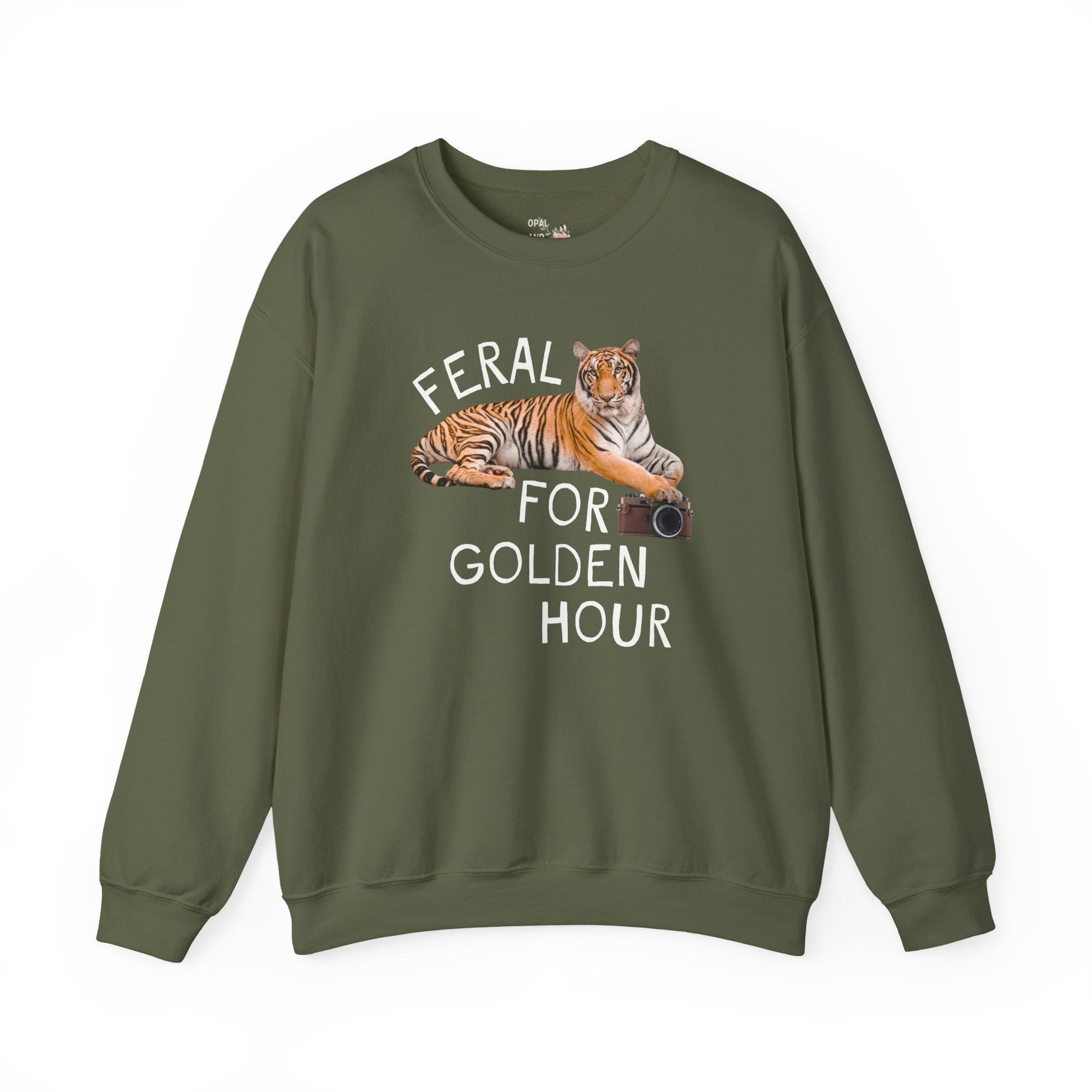 Feral for Golden Hour Photographer Sweatshirt: Funny Tiger Lover Sweatshirt for Photographer Who Loves Animals - Opal and June