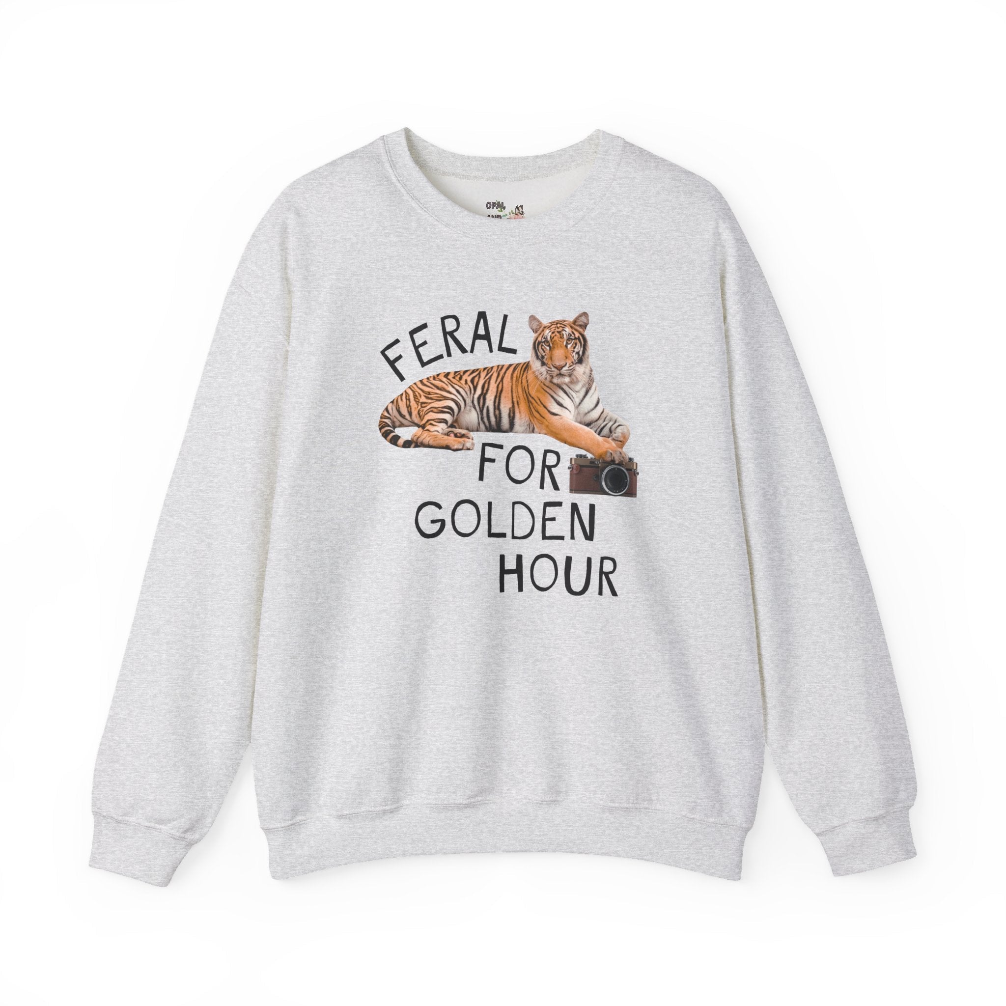 Feral for Golden Hour Photographer Sweatshirt: Funny Tiger Lover Sweatshirt for Photographer Who Loves Animals - Opal and June