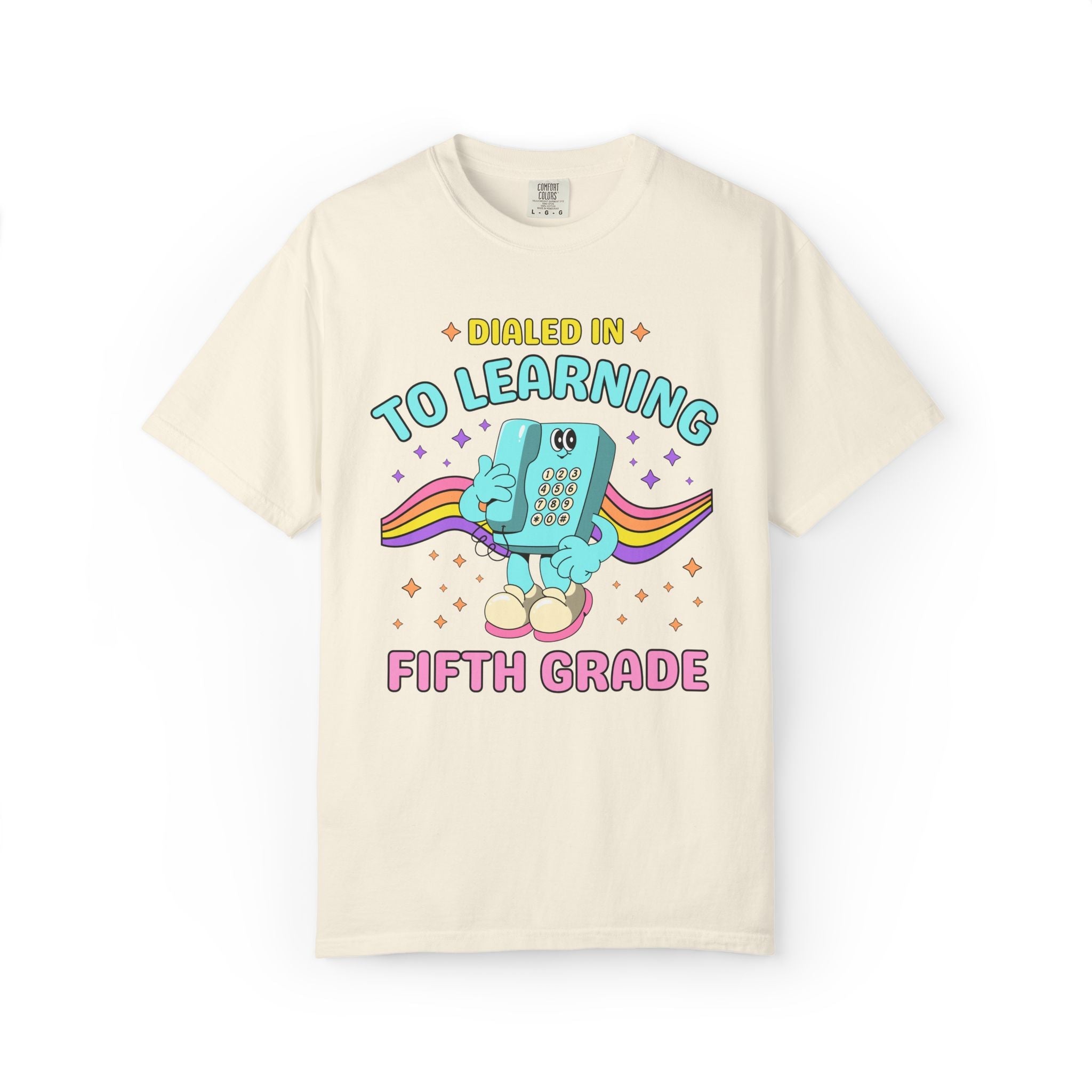 Fifth Grade Dialed Into Learning Retro Grade Level T-Shirt for Teachers: Cute and Funny Matching Teacher, Back to School, Testing Day - Opal and June