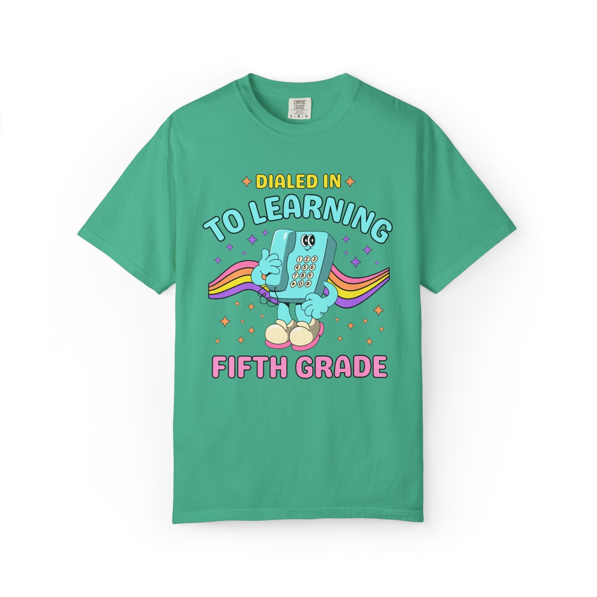 Fifth Grade Dialed Into Learning Retro Grade Level T-Shirt for Teachers: Cute and Funny Matching Teacher, Back to School, Testing Day - Opal and June
