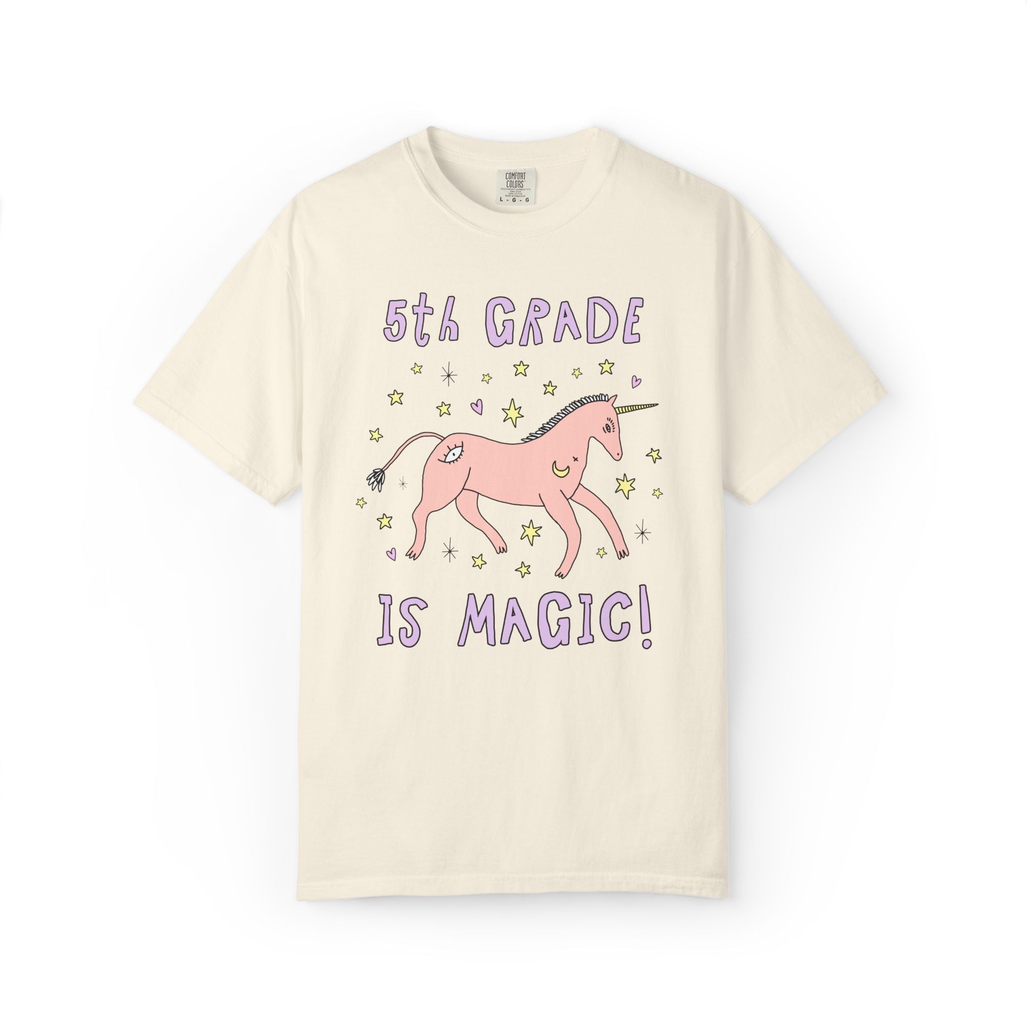 Fifth Grade is Magic: Colorful Matching Teacher Shirt for Back to School, Cute and Nostalgic Unicorn Lover Celestial Vibe Tee - Opal and June