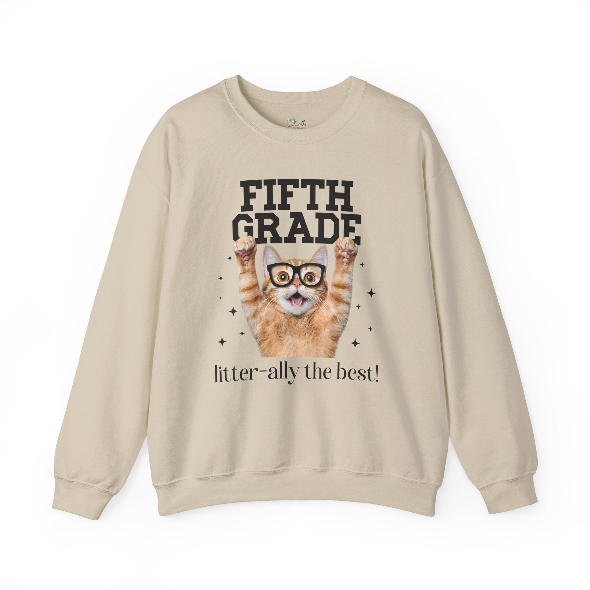 Fifth Grade Teacher Cat Lover Sweatshirt for Back to School, Funny Saying Cat Mom or Cat Dad Gift, First Day of School Teacher Team Shirt - Opal and June