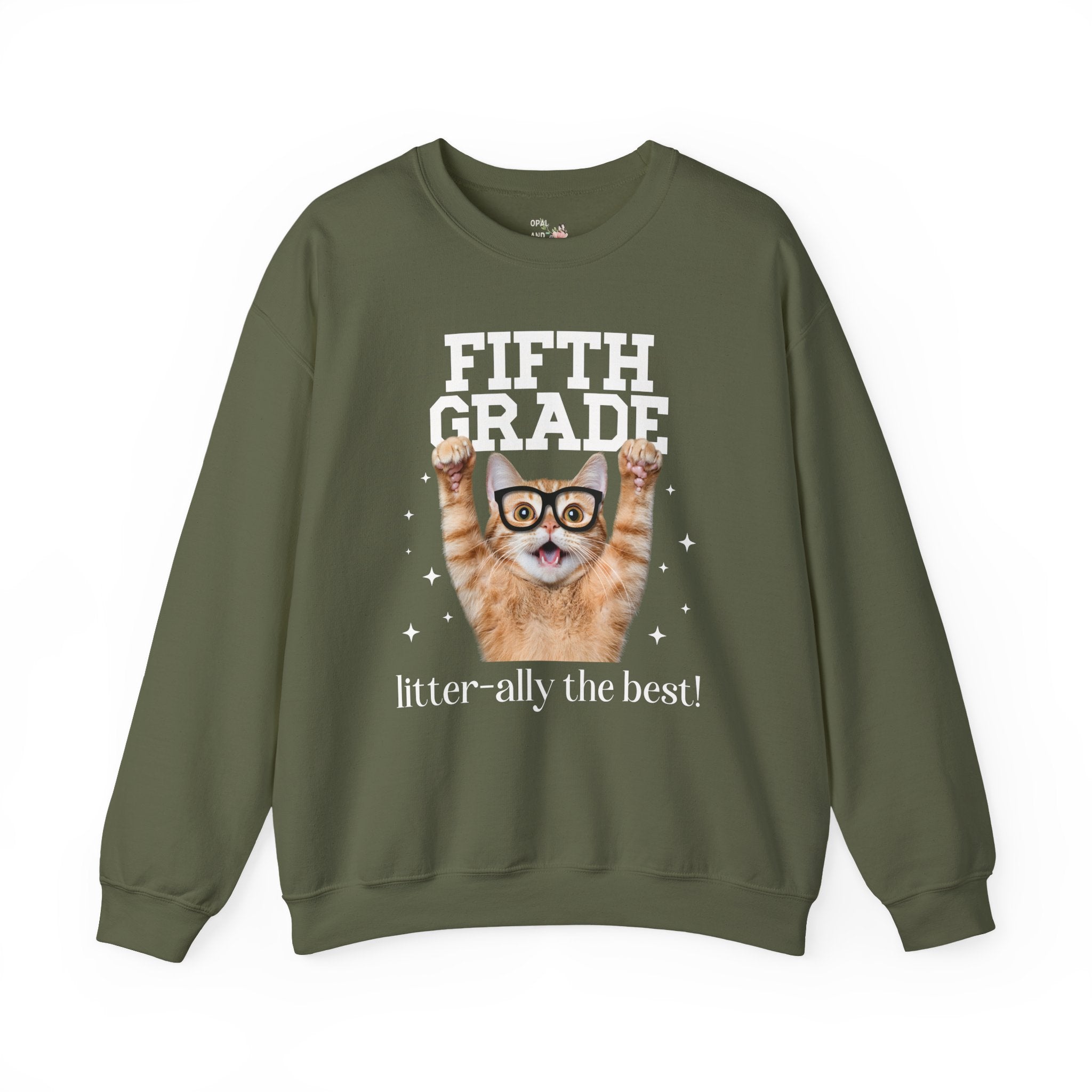 Fifth Grade Teacher Cat Lover Sweatshirt for Back to School, Funny Saying Cat Mom or Cat Dad Gift, First Day of School Teacher Team Shirt - Opal and June