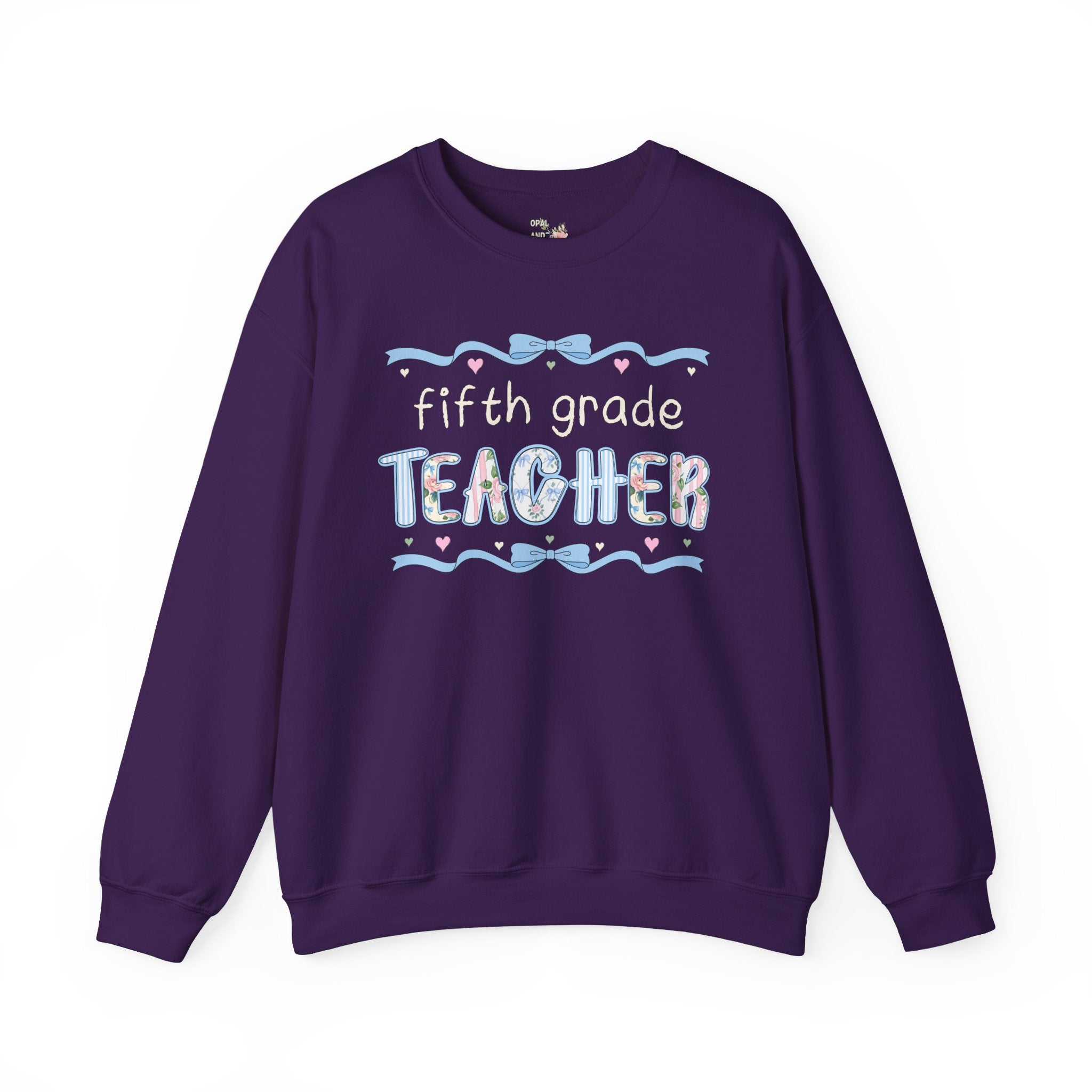 Fifth Grade Teacher Sweatshirt, Back to School, Cute First Day of School Teacher Shirt with Bow, Boho 90s Aesthetic Teacher Team Crewneck - Opal and June