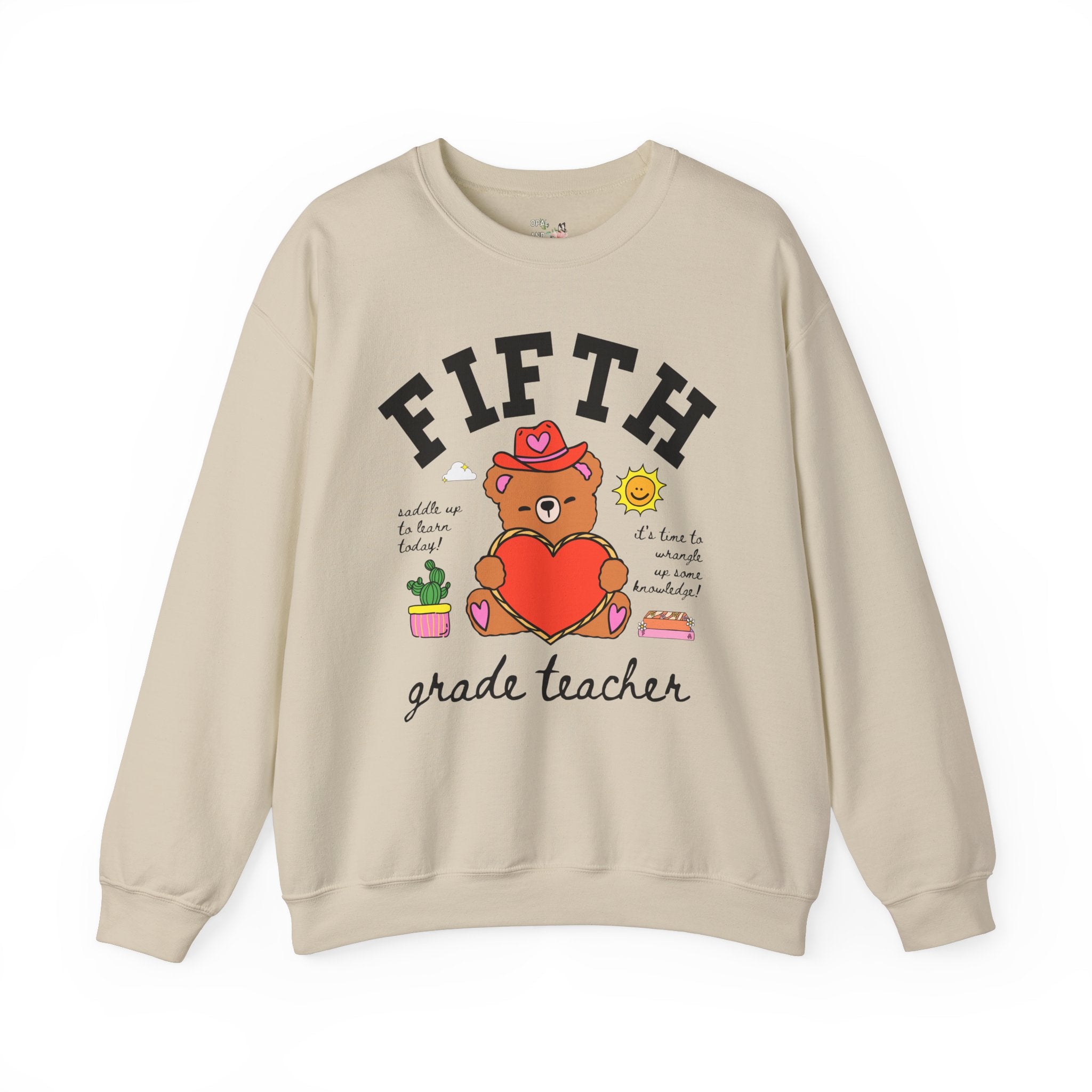 Fifth Grade Teacher Sweatshirt, Cute Cottagecore Western Bear, Funny Saying Elementary School Fifth Grade Matching Teacher Shirt, 90s Vibe - Opal and June