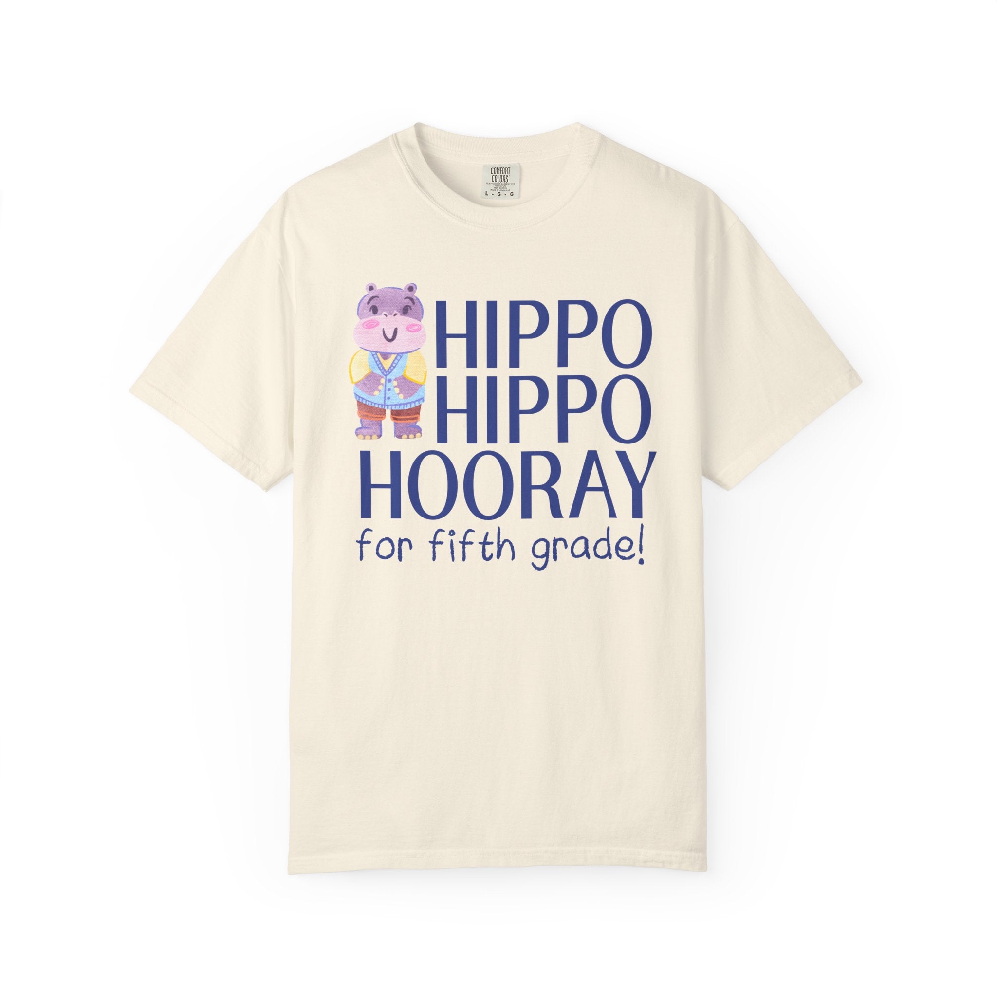 Fifth Grade Teacher Tee Shirt with Adorable Retro Hippo, Funny Back to School Teacher Team T-Shirt for Animal Lover, New Teacher Gift - Opal and June