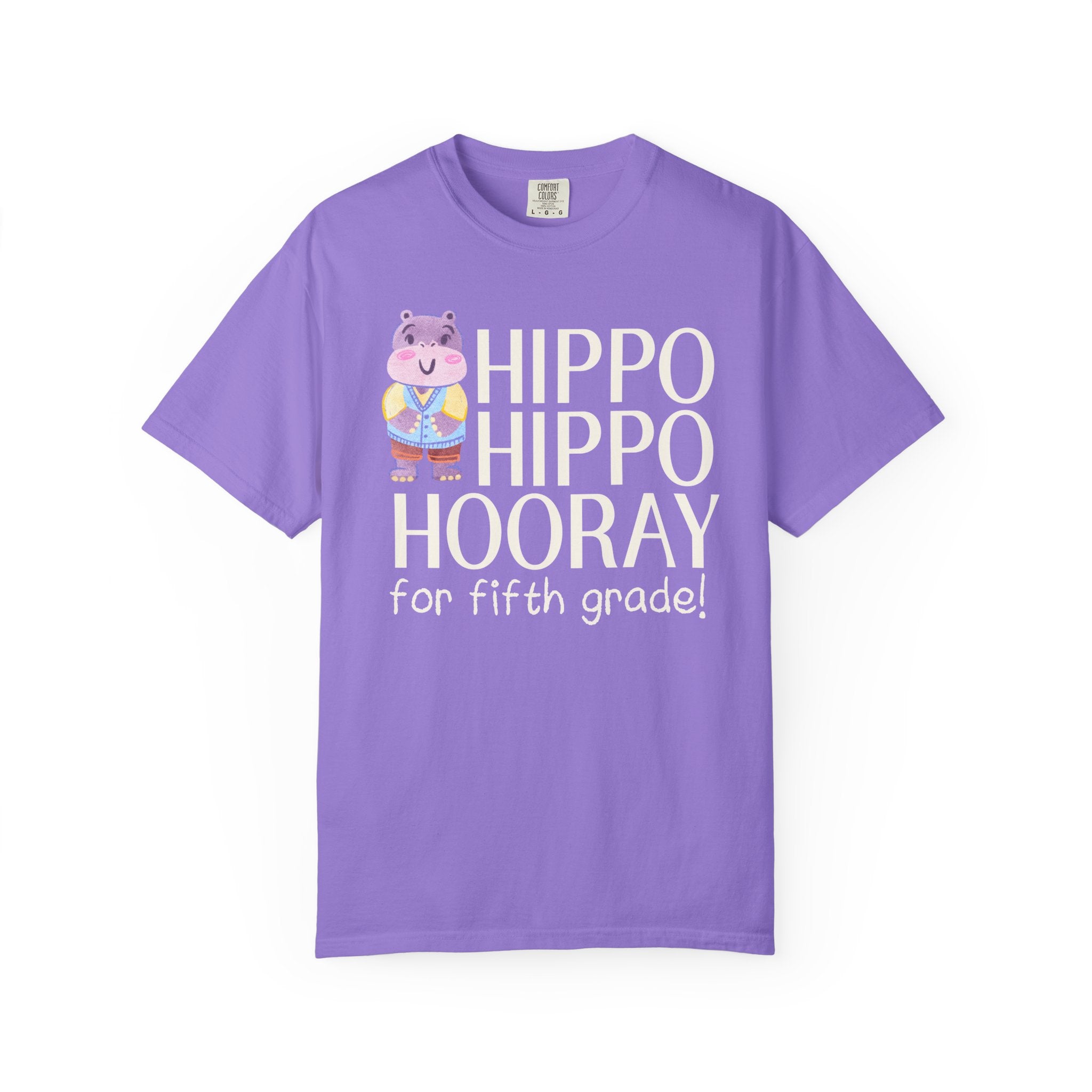 Fifth Grade Teacher Tee Shirt with Adorable Retro Hippo, Funny Back to School Teacher Team T-Shirt for Animal Lover, New Teacher Gift - Opal and June