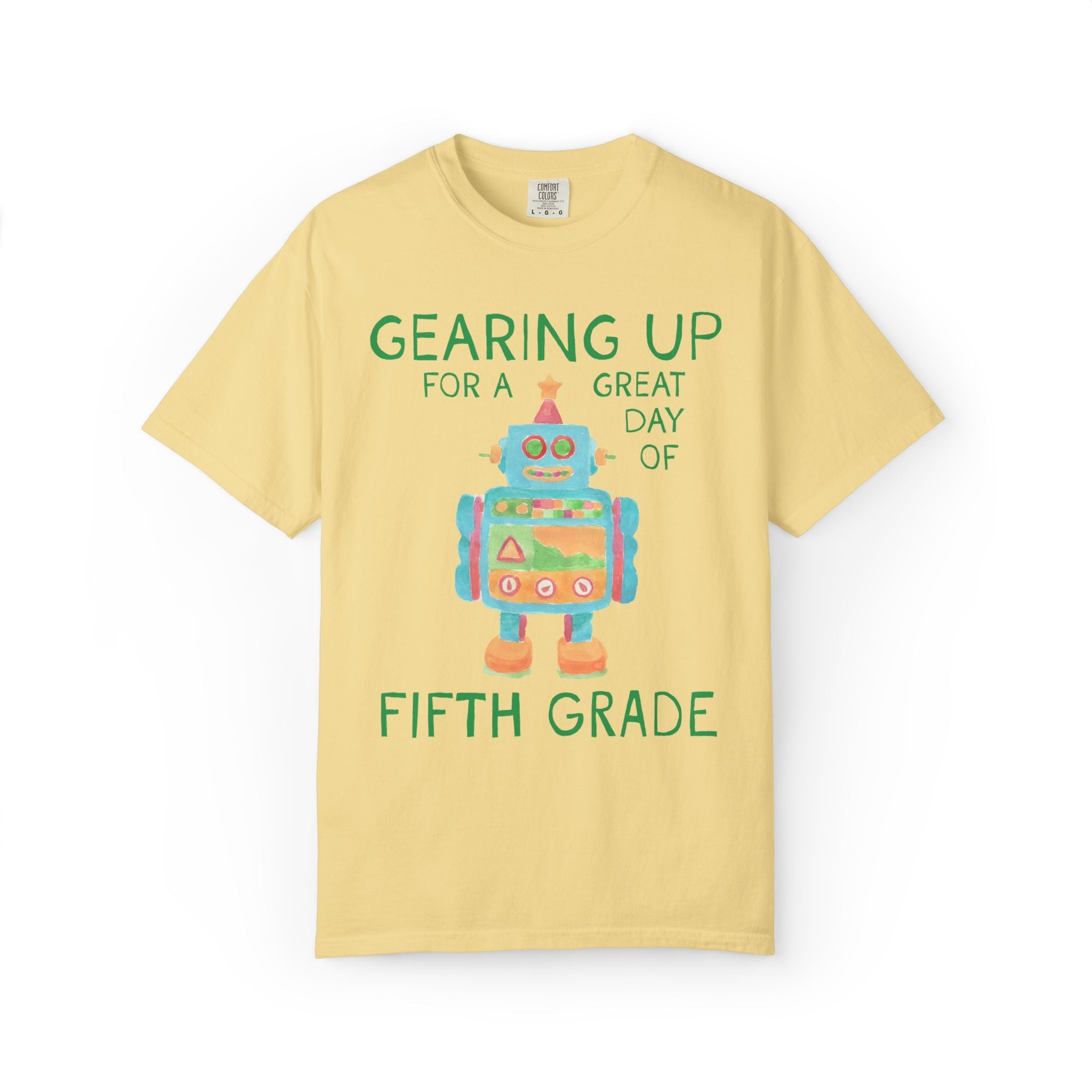 Fifth Grade Teacher Tee Shirt with Cute Little Robot: Gearing Up for a Great Day, Funny Science Lover Robotics Tee for New School Year - Opal and June