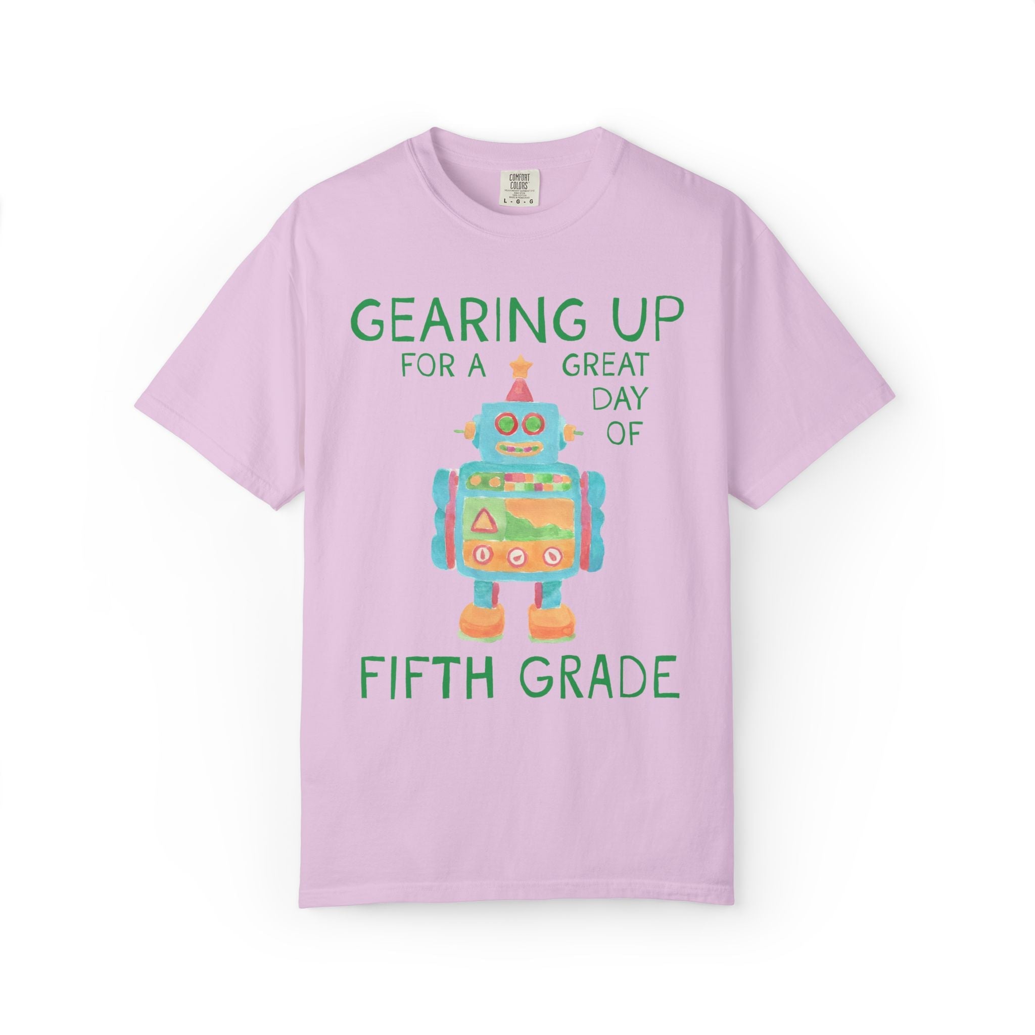 Fifth Grade Teacher Tee Shirt with Cute Little Robot: Gearing Up for a Great Day, Funny Science Lover Robotics Tee for New School Year - Opal and June