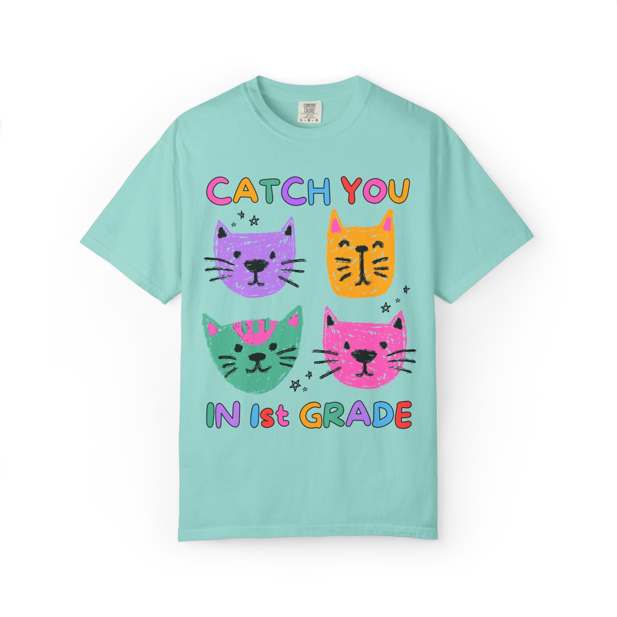 First Grade Cat Lover Tee Shirt: Catch You in 1st Grade | Cute Matching Teacher T-Shirt for Back to School or New School Year, Animal Lover - Opal and June