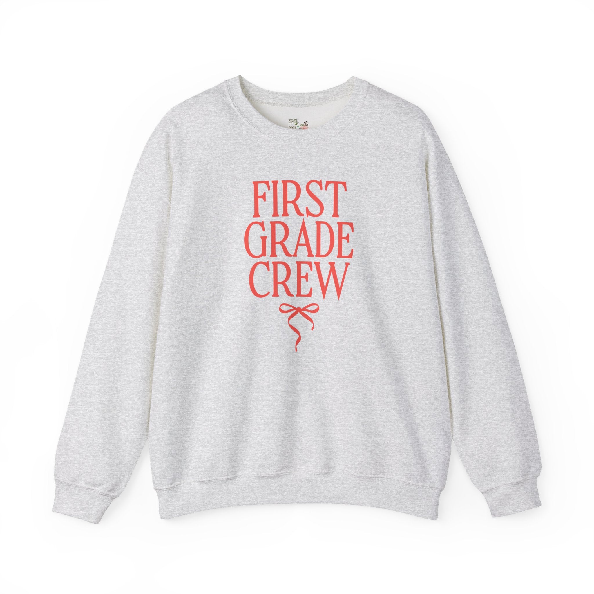 First Grade Crew Matching Teacher Sweatshirt with Messy Coquette Bow, Colorful First Grade Teacher Shirt, Back to School, Meet the Teacher - Opal and June