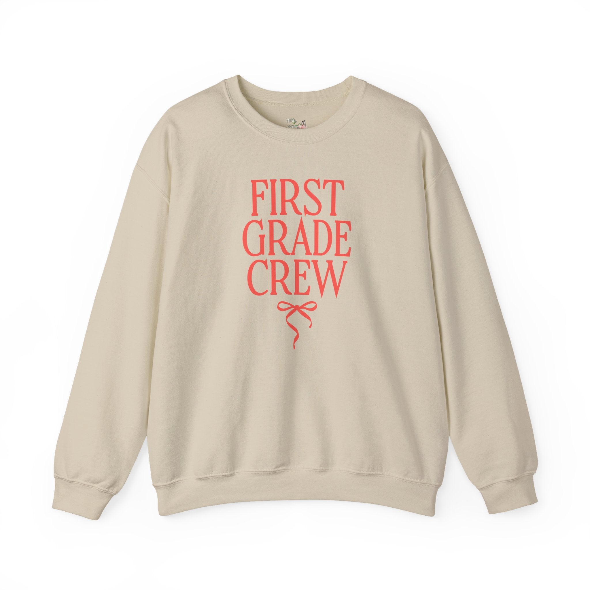First Grade Crew Matching Teacher Sweatshirt with Messy Coquette Bow, Colorful First Grade Teacher Shirt, Back to School, Meet the Teacher - Opal and June
