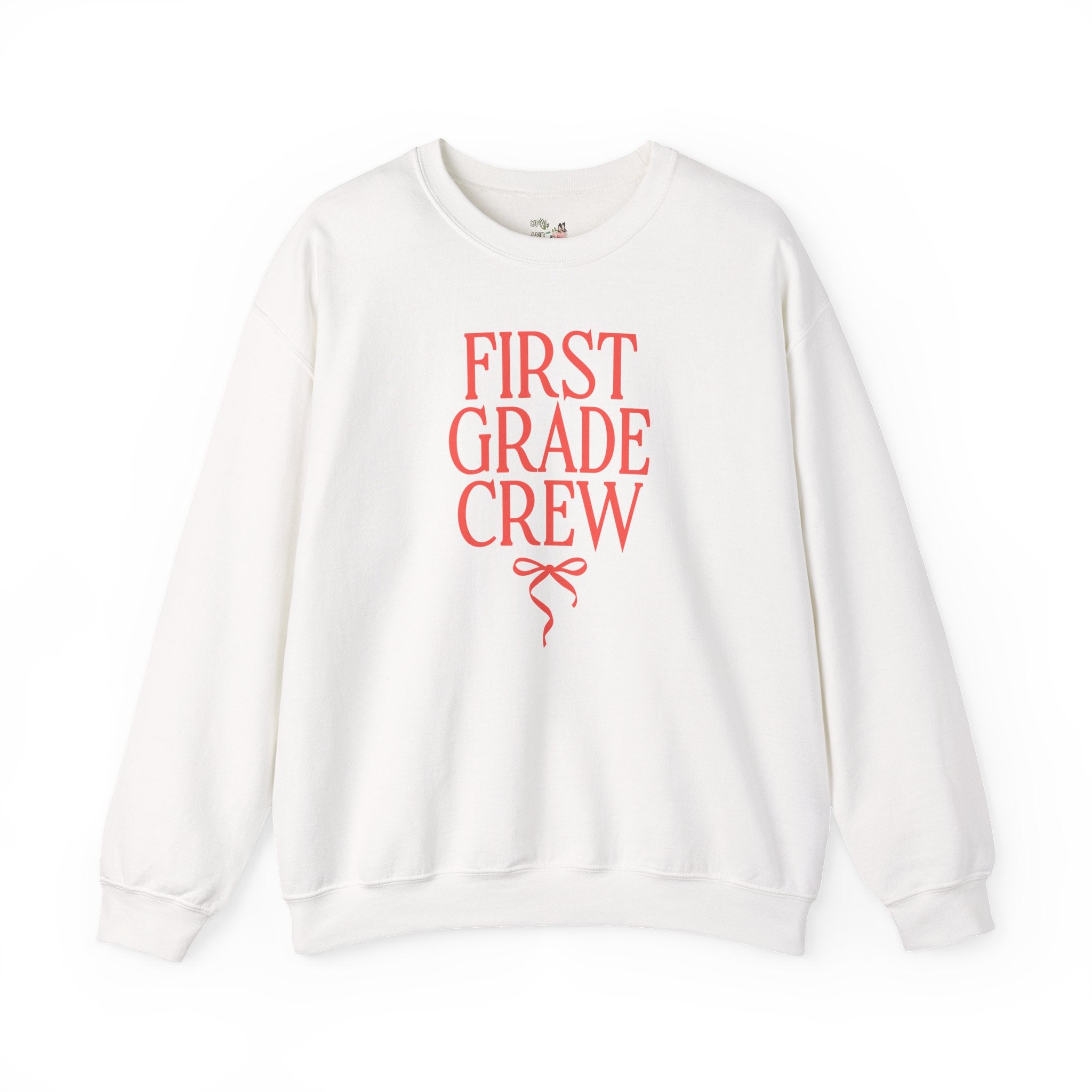 First Grade Crew Matching Teacher Sweatshirt with Messy Coquette Bow, Colorful First Grade Teacher Shirt, Back to School, Meet the Teacher - Opal and June