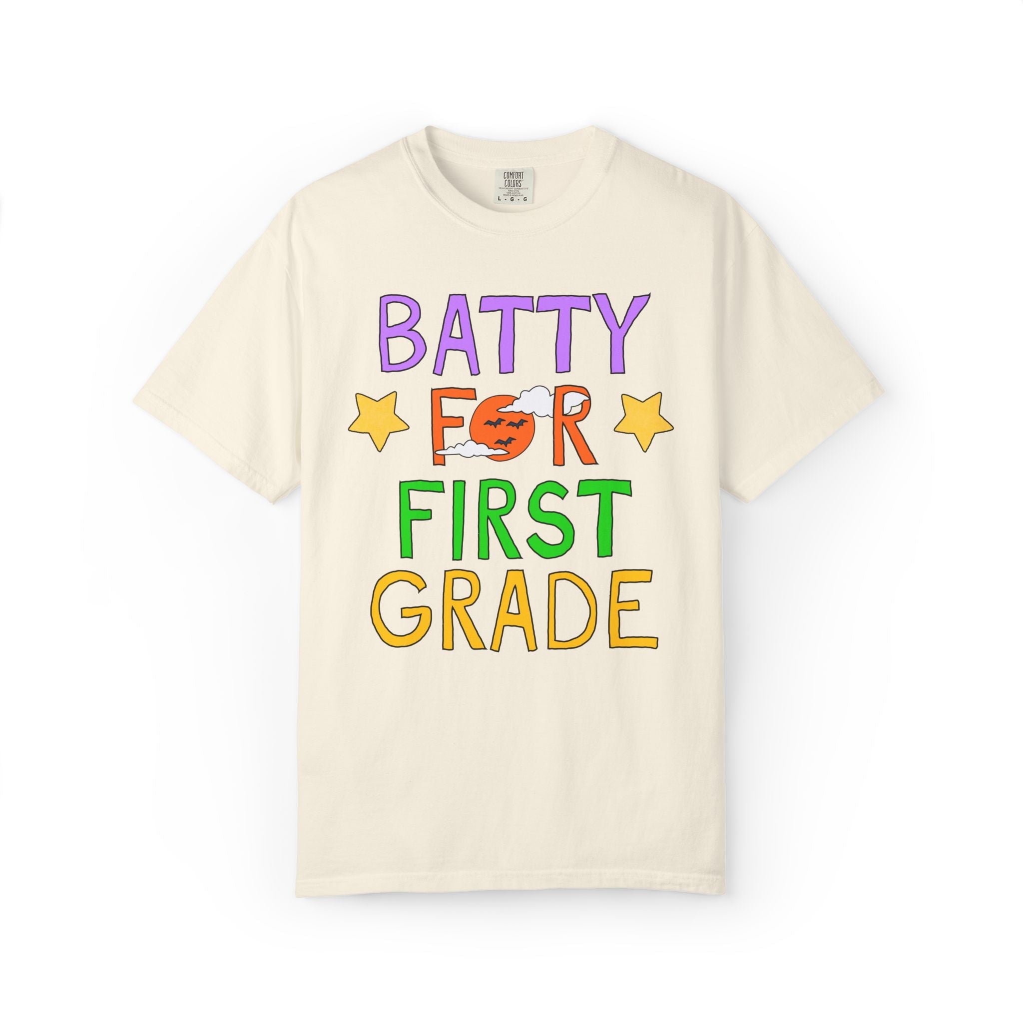 First Grade Halloween Teacher Tee Shirt: Batty for First Grade | Cute and Nostalgic Halloween Teacher Team T-Shirt for October, 90s Vibe - Opal and June