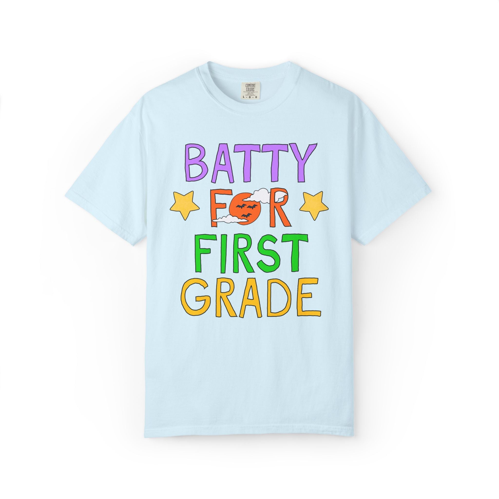 First Grade Halloween Teacher Tee Shirt: Batty for First Grade | Cute and Nostalgic Halloween Teacher Team T-Shirt for October, 90s Vibe - Opal and June