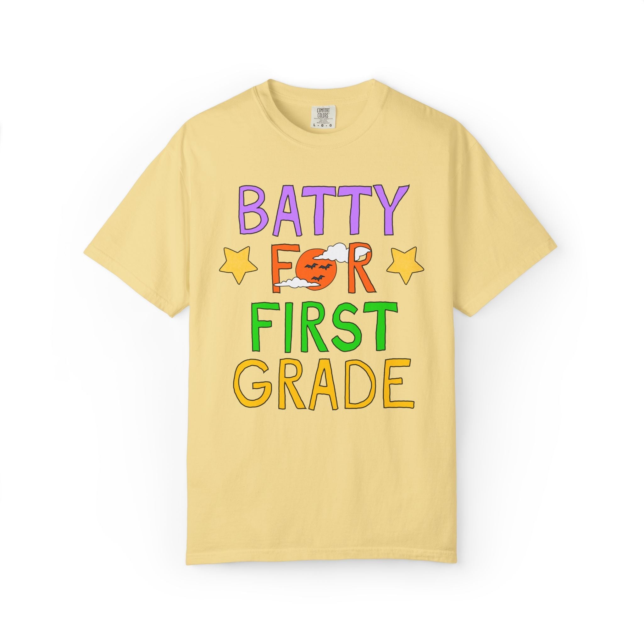 First Grade Halloween Teacher Tee Shirt: Batty for First Grade | Cute and Nostalgic Halloween Teacher Team T-Shirt for October, 90s Vibe - Opal and June