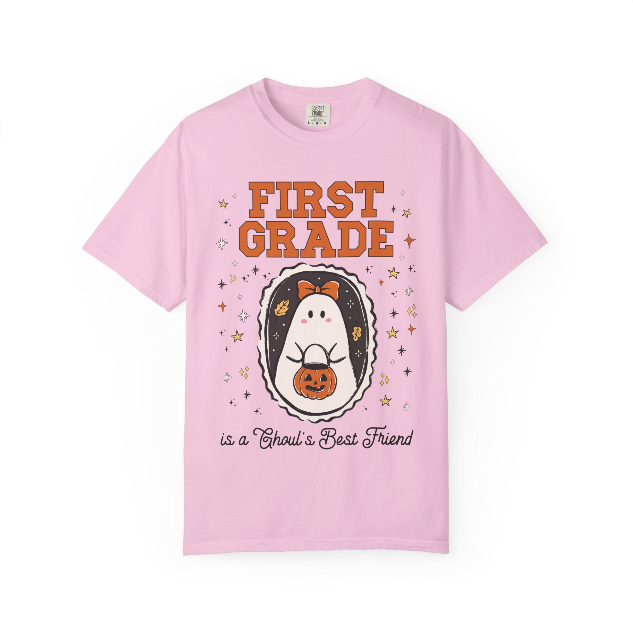 First Grade Halloween Teacher Tee Shirt with Stars, Cute Ghost Lover Tee for Fall, Matching First Grade Crew Halloween Tee, 90s Throwback - Opal and June