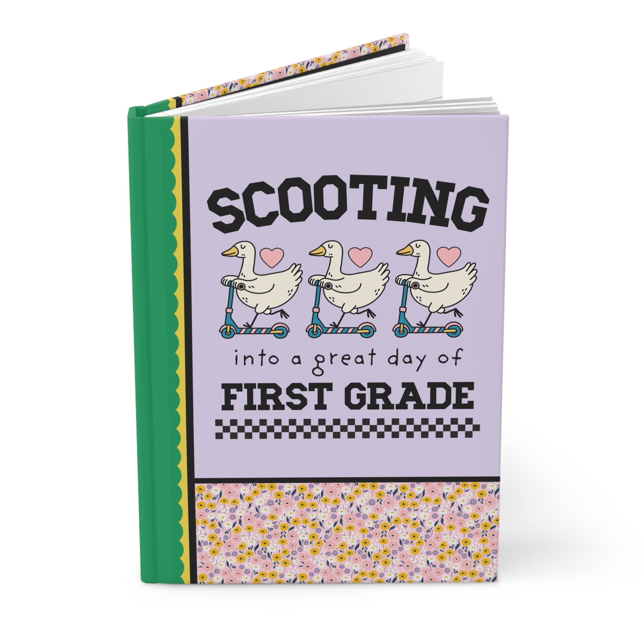 First Grade Teacher Appreciation Gift for Teacher Who Loves Silly Geese, Funny Saying Animal Lover Notebook with Hearts, Teaching Major - Opal and June