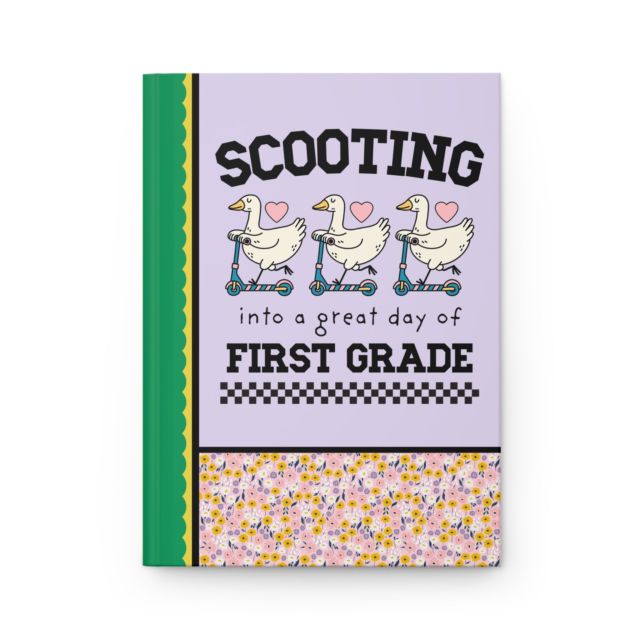 First Grade Teacher Appreciation Gift for Teacher Who Loves Silly Geese, Funny Saying Animal Lover Notebook with Hearts, Teaching Major - Opal and June