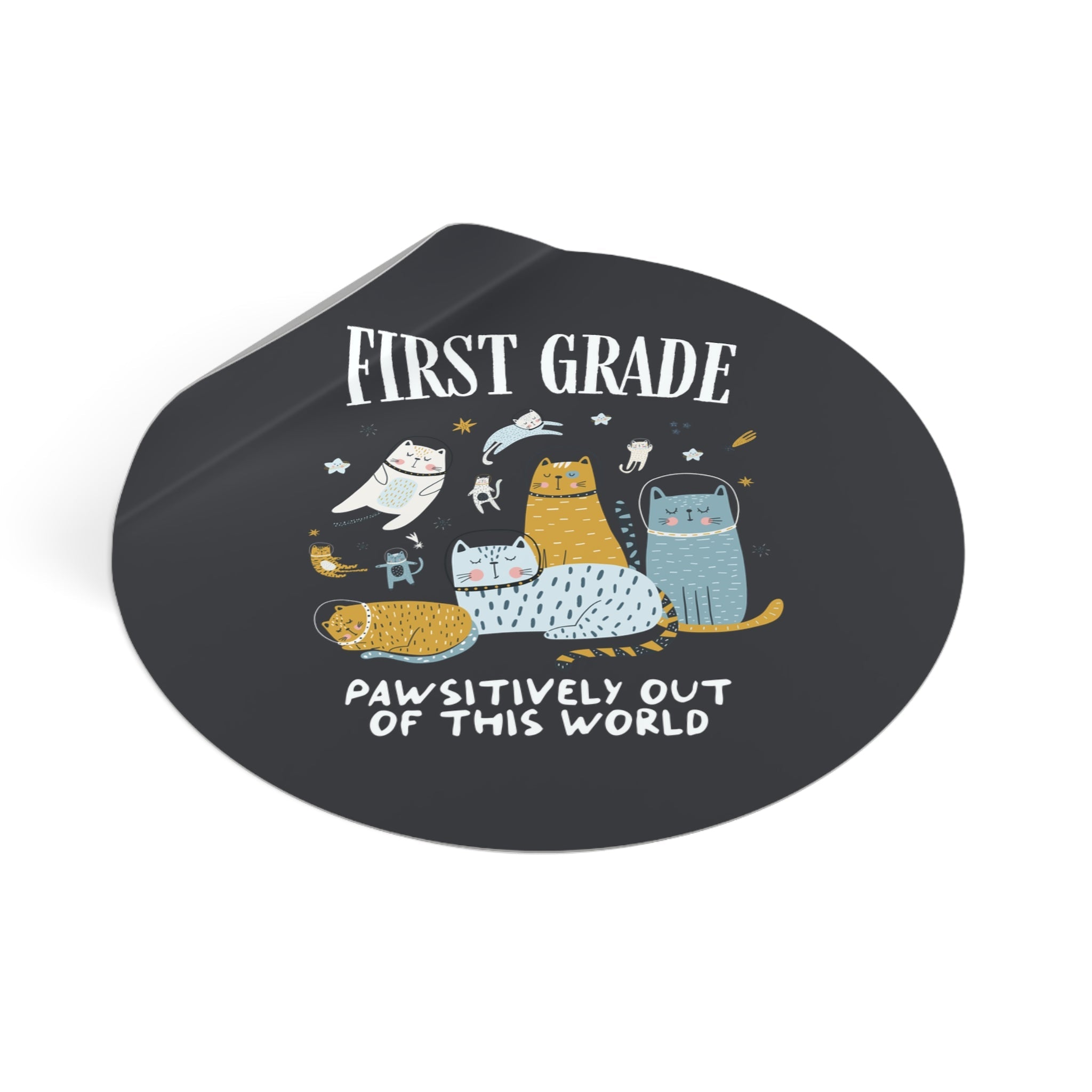 First Grade Teacher Space Cat Sticker with Astronaut Kittens and Stars: Pawsitively Out of This World Teacher Team Sticker for Cat Lover - Opal and June
