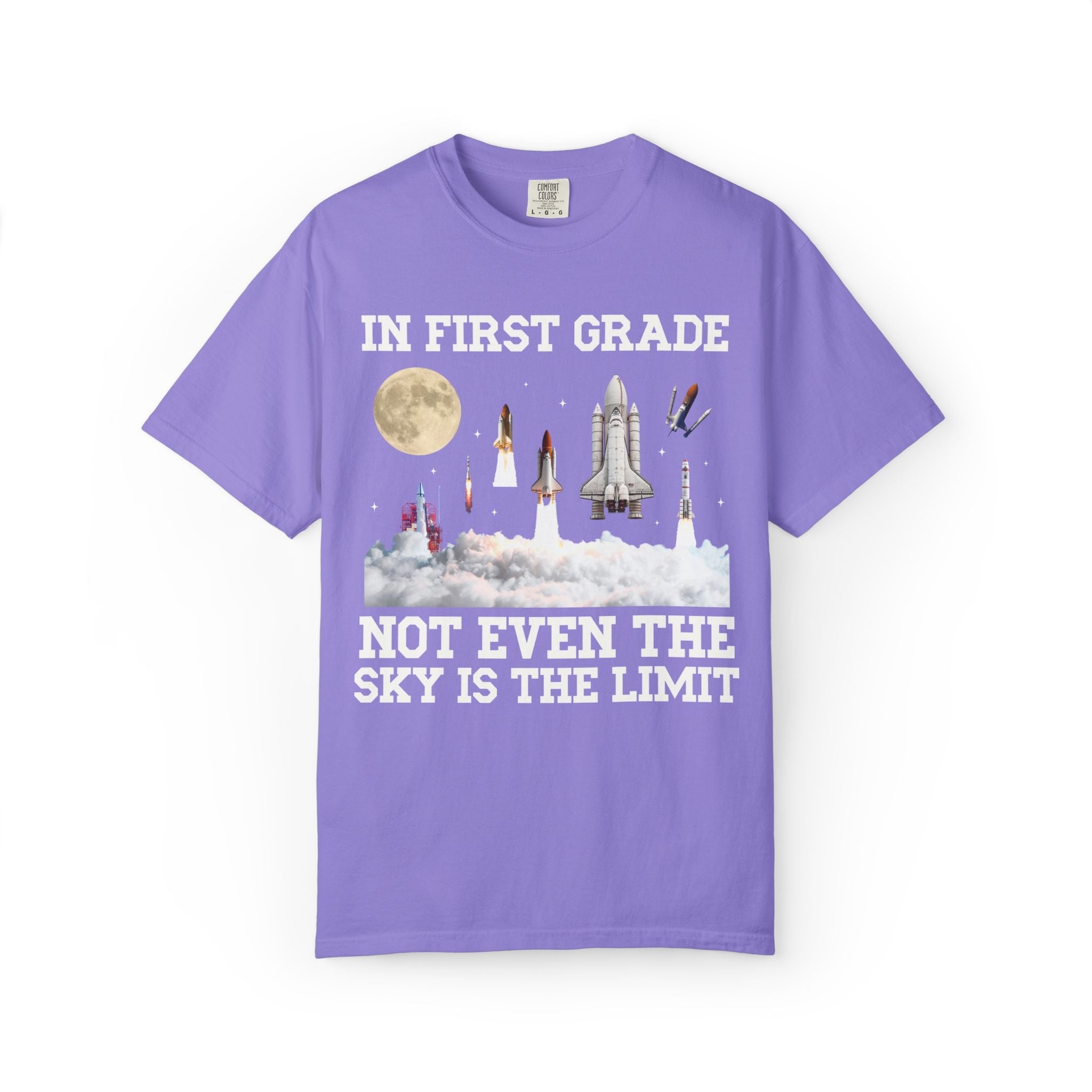First Grade Teacher Space Lover Tee Shirt with Rocket Ships - Opal and June