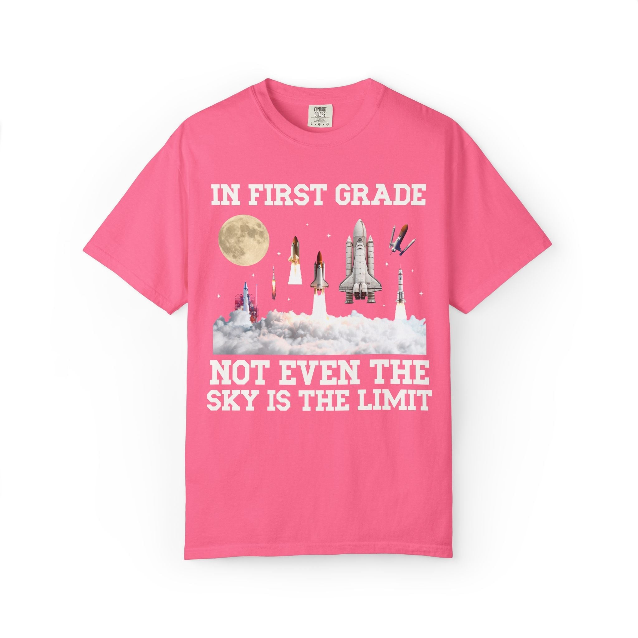 First Grade Teacher Space Lover Tee Shirt with Rocket Ships - Opal and June
