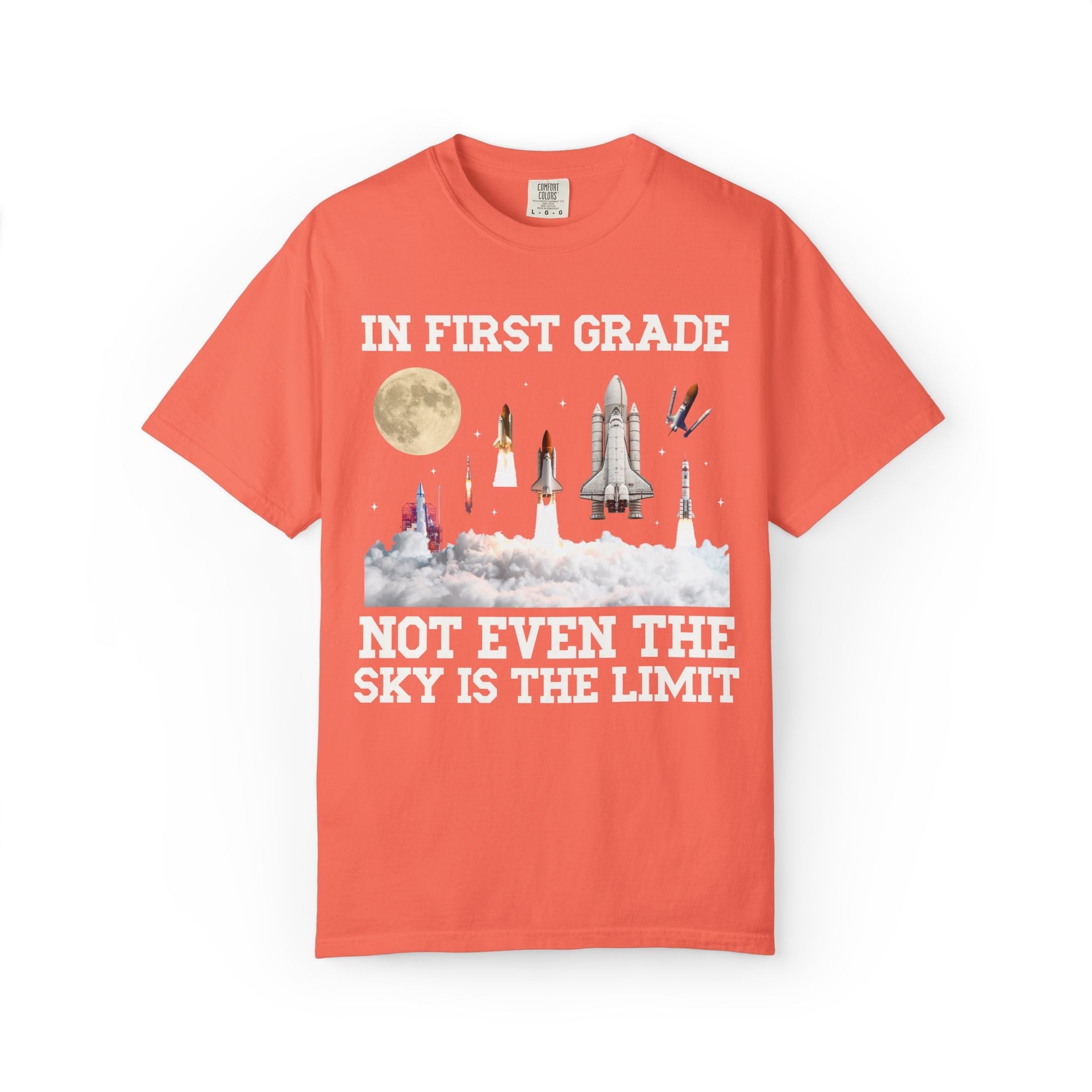 First Grade Teacher Space Lover Tee Shirt with Rocket Ships - Opal and June