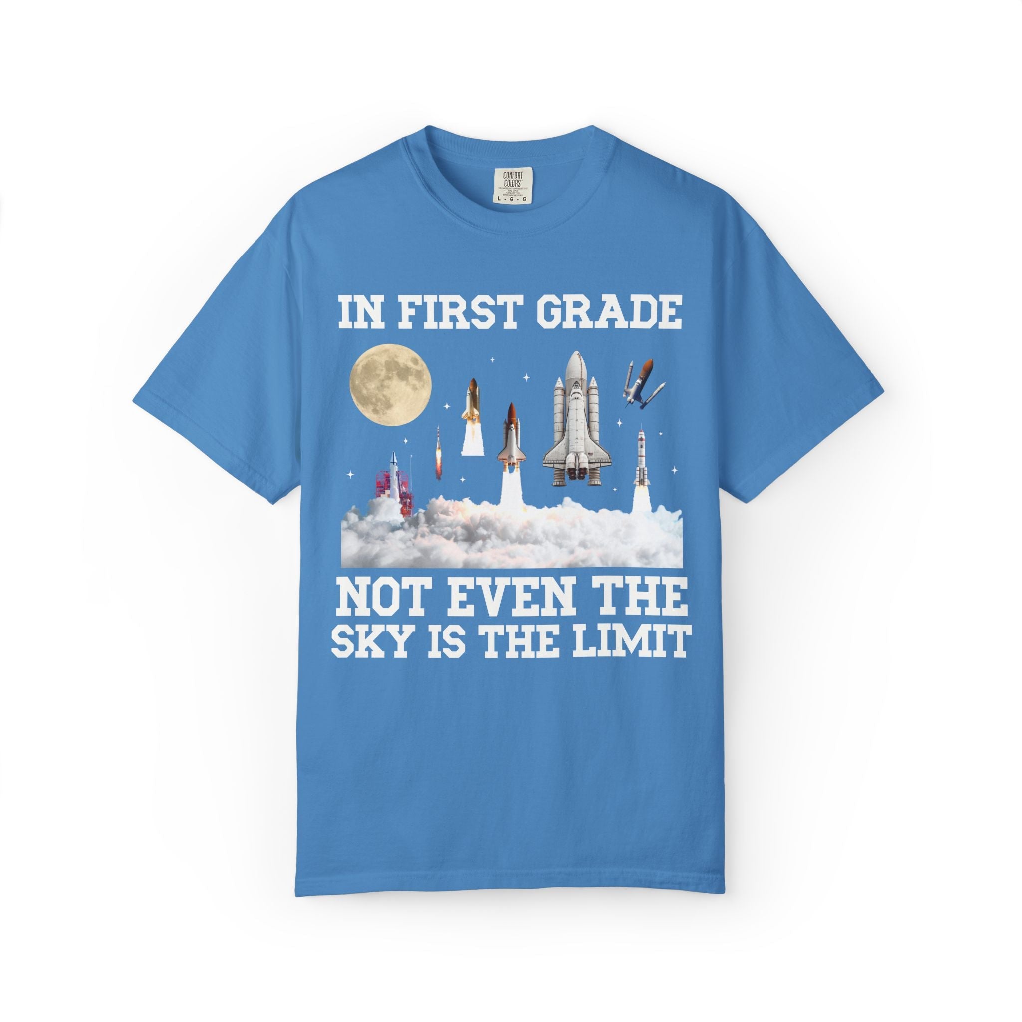 First Grade Teacher Space Lover Tee Shirt with Rocket Ships - Opal and June