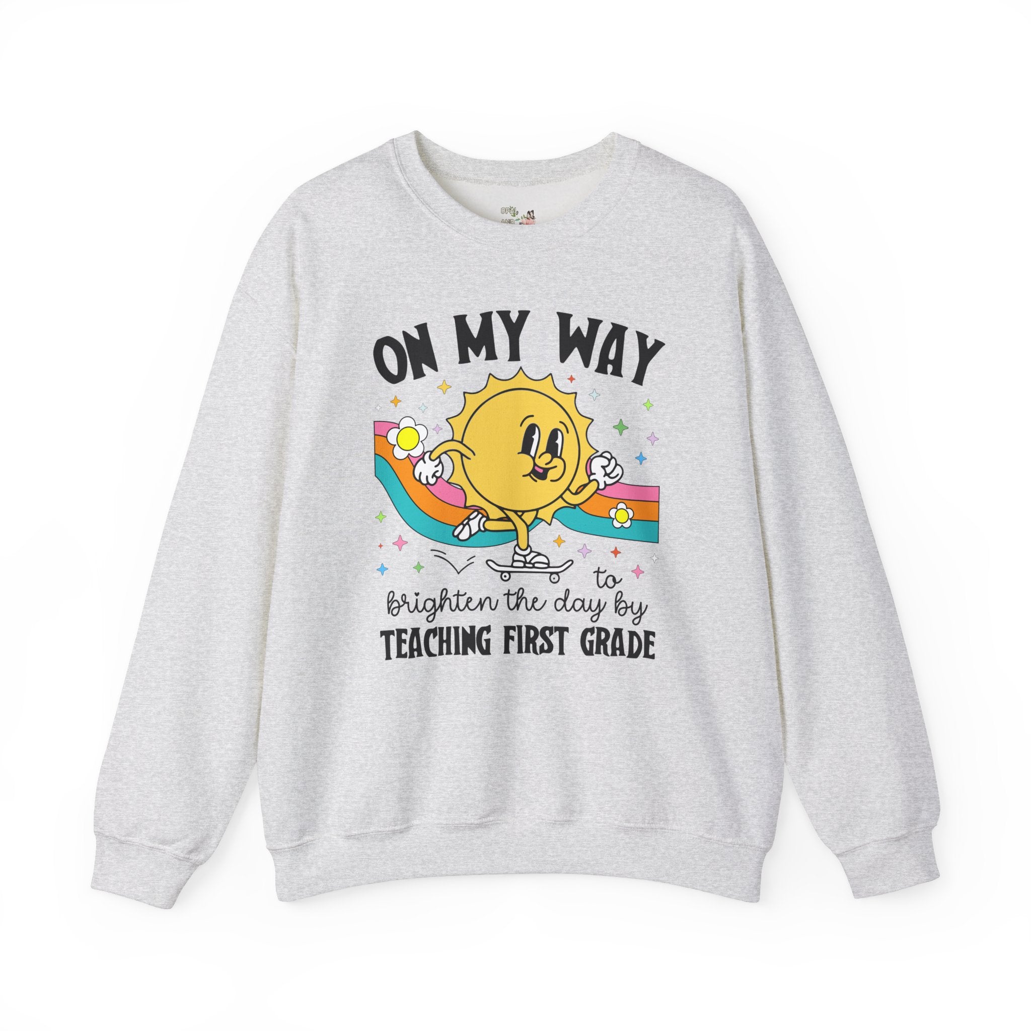 First Grade Teacher Sweatshirt, Matching First Grade Crew Shirt for First Day of School, Groovy Retro Aesthetic Teacher Appreciation Gift - Opal and June