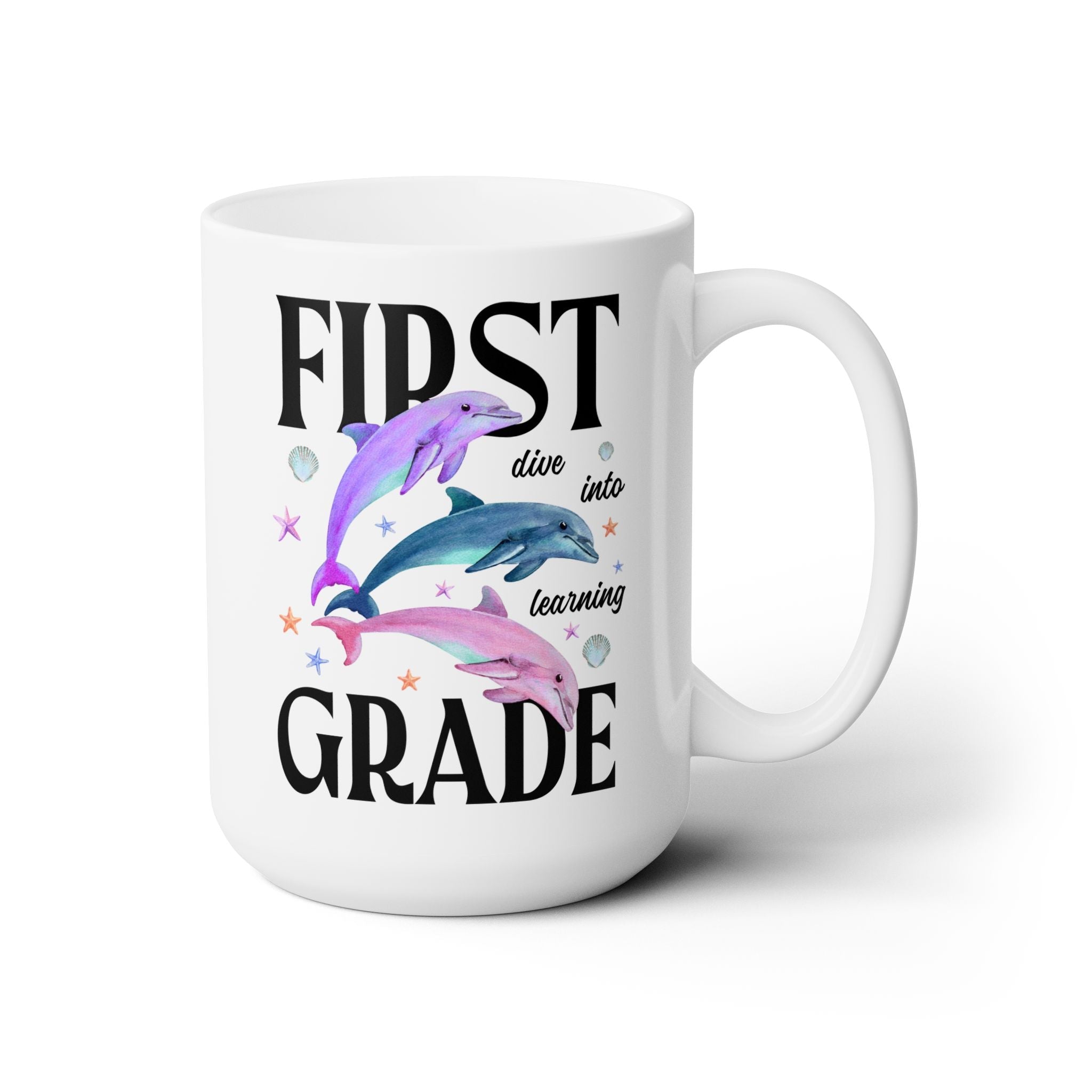 First Grade Teacher Team Coffee Mug with Dolphins: Dive Into Learning - Opal and June