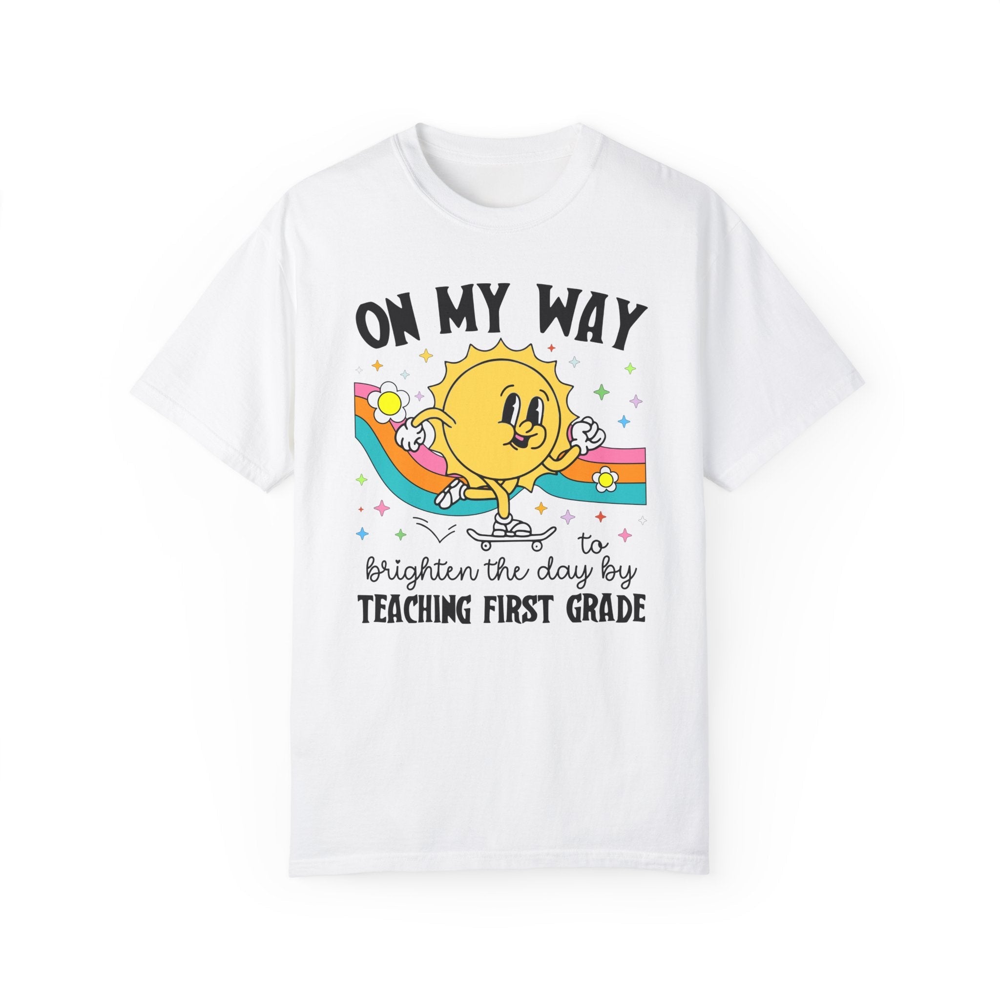 First Grade Teacher Tee Shirt, Matching First Grade Crew T-Shirt for First Day of School, Groovy Retro Aesthetic Teacher Appreciation Gift - Opal and June