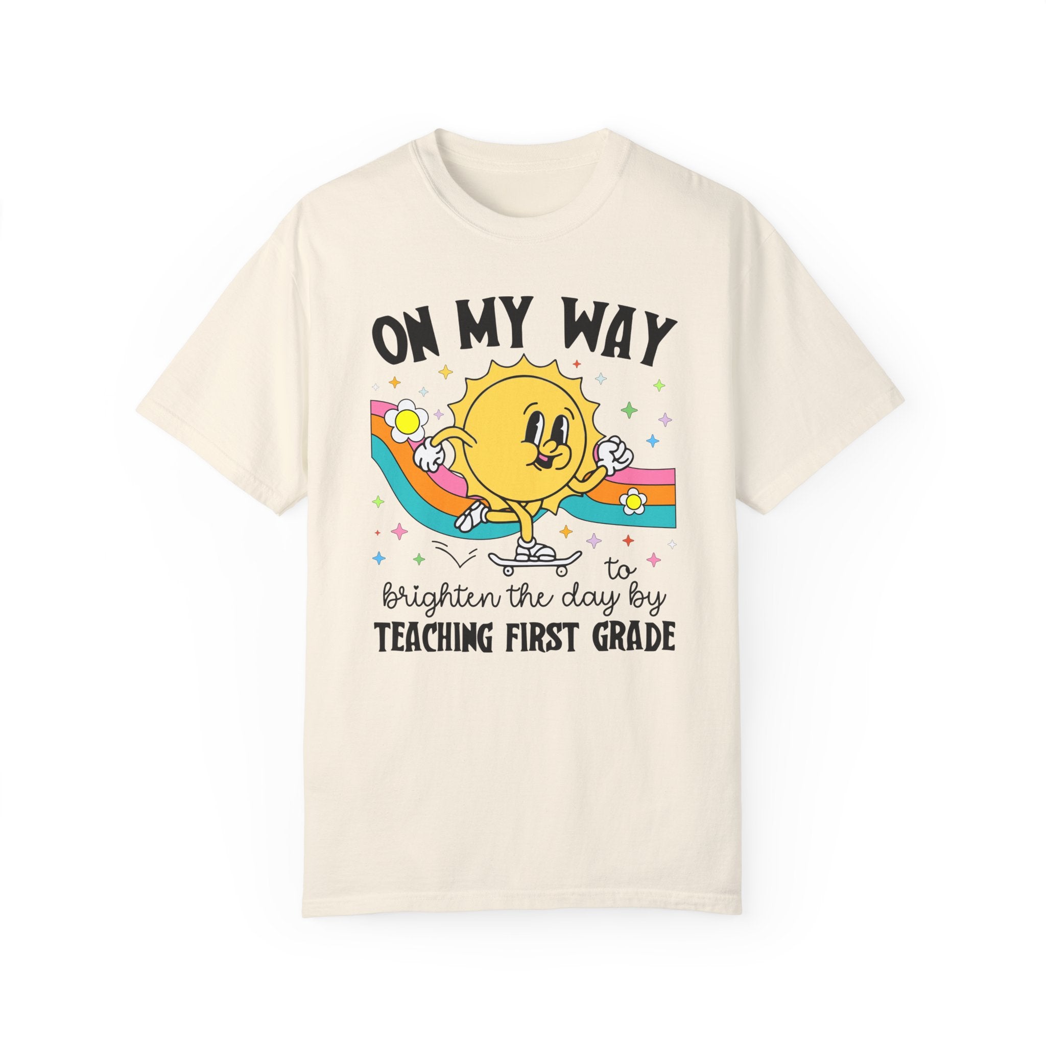 First Grade Teacher Tee Shirt, Matching First Grade Crew T-Shirt for First Day of School, Groovy Retro Aesthetic Teacher Appreciation Gift - Opal and June