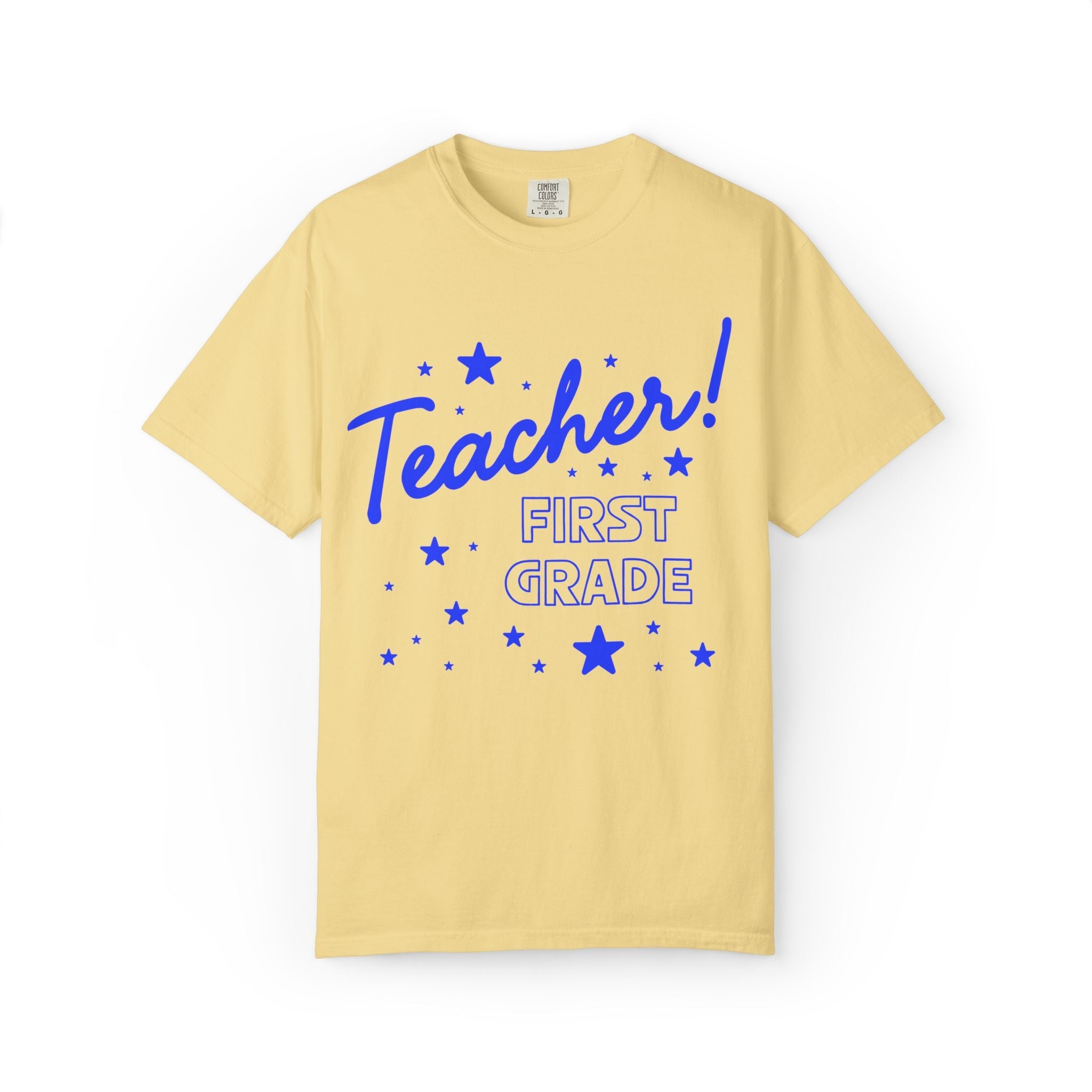 First Grade Teacher Tee Shirt with Stars: Cute Matching Teacher T-Shirt for Back to School or Meet the Teacher Night, First Grade Crew - Opal and June