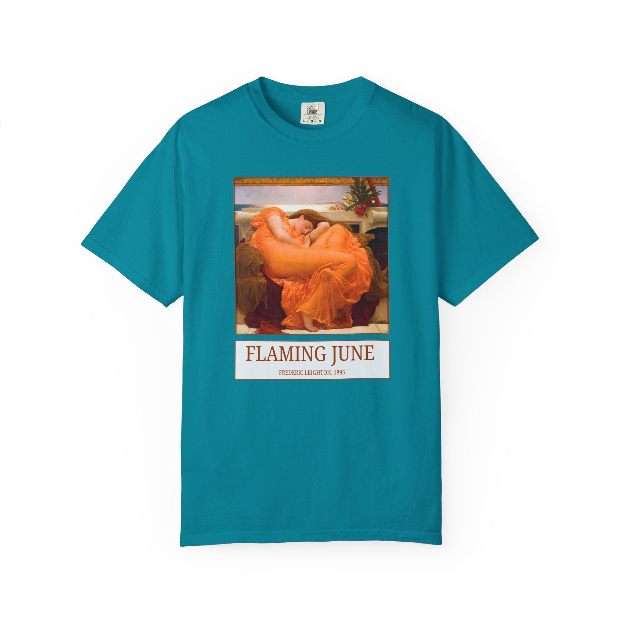 Flaming June by Frederic Leighton: Colorful Art History Tee Shirt, 19th Century Classic Academic Art Movement, English Art History Buff Gift - Opal and June