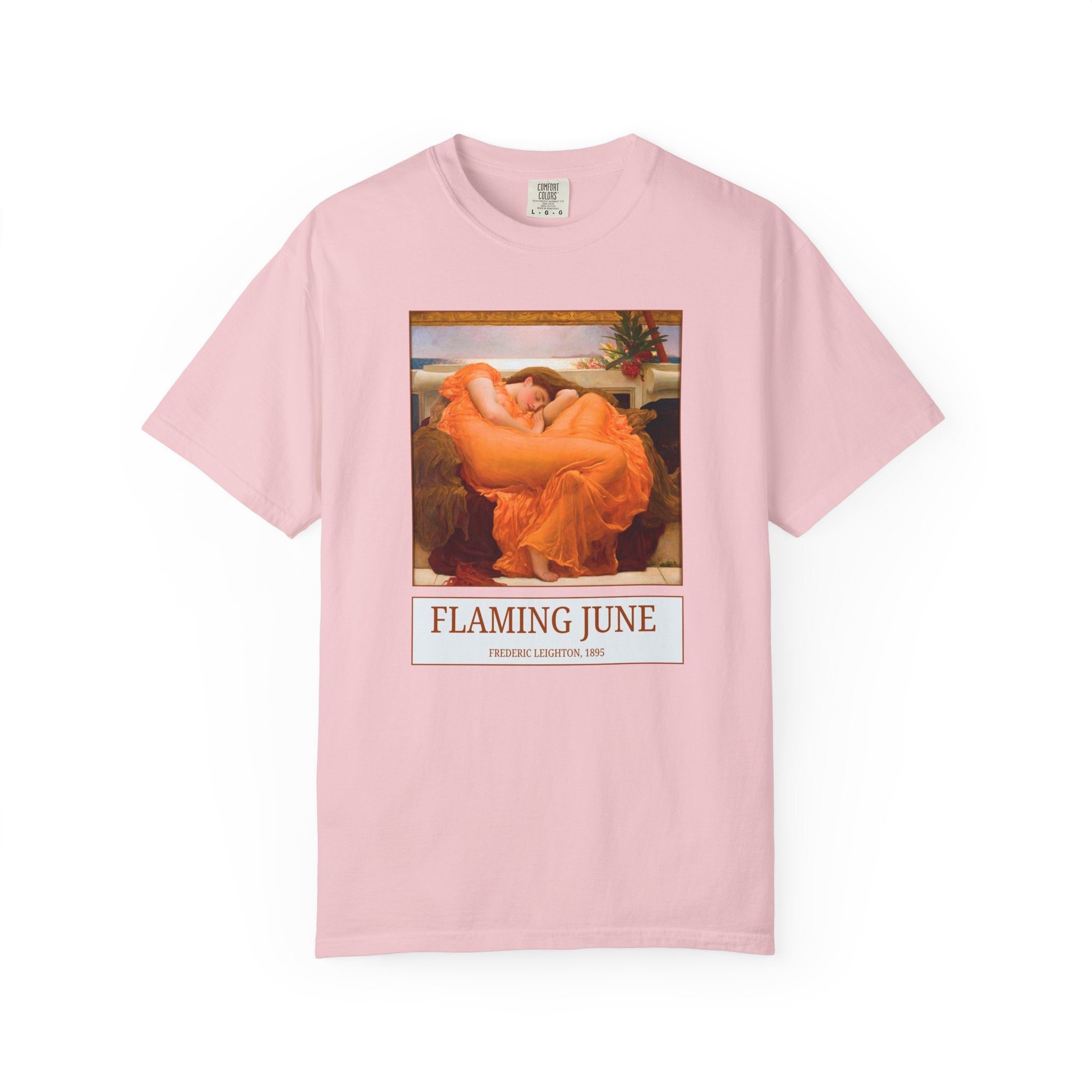 Flaming June by Frederic Leighton: Colorful Art History Tee Shirt, 19th Century Classic Academic Art Movement, English Art History Buff Gift - Opal and June