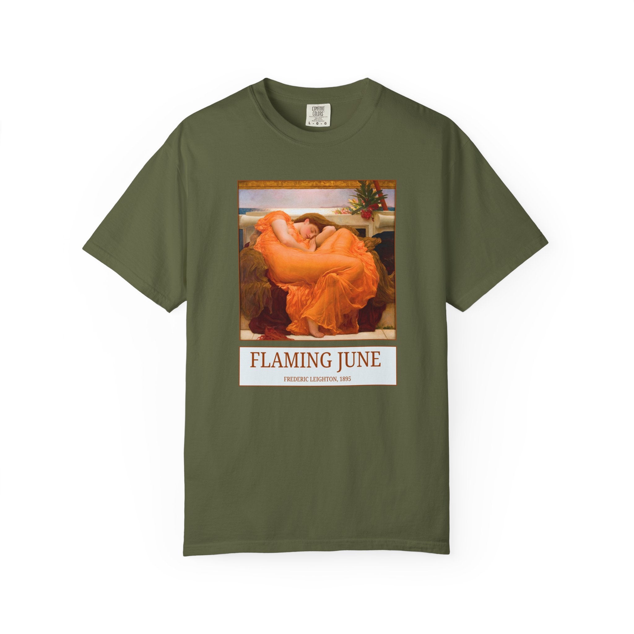 Flaming June by Frederic Leighton: Colorful Art History Tee Shirt, 19th Century Classic Academic Art Movement, English Art History Buff Gift - Opal and June