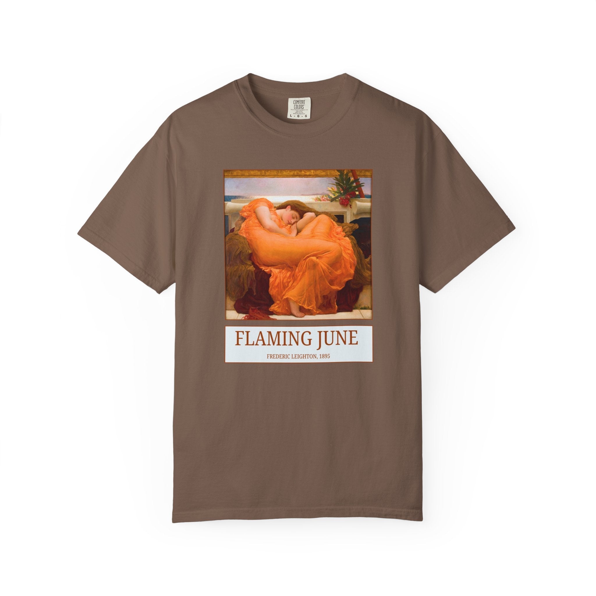 Flaming June by Frederic Leighton: Colorful Art History Tee Shirt, 19th Century Classic Academic Art Movement, English Art History Buff Gift - Opal and June