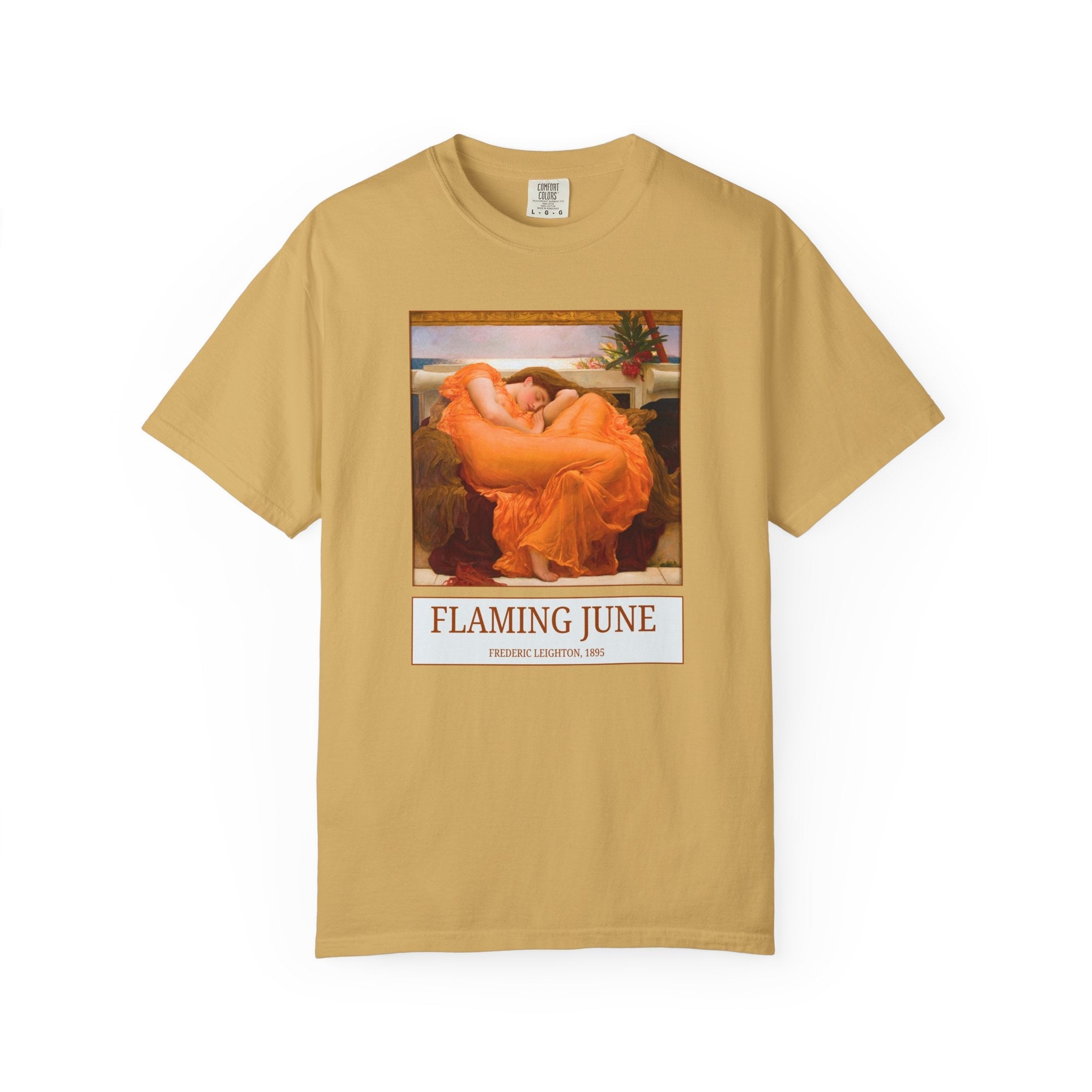 Flaming June by Frederic Leighton: Colorful Art History Tee Shirt, 19th Century Classic Academic Art Movement, English Art History Buff Gift - Opal and June