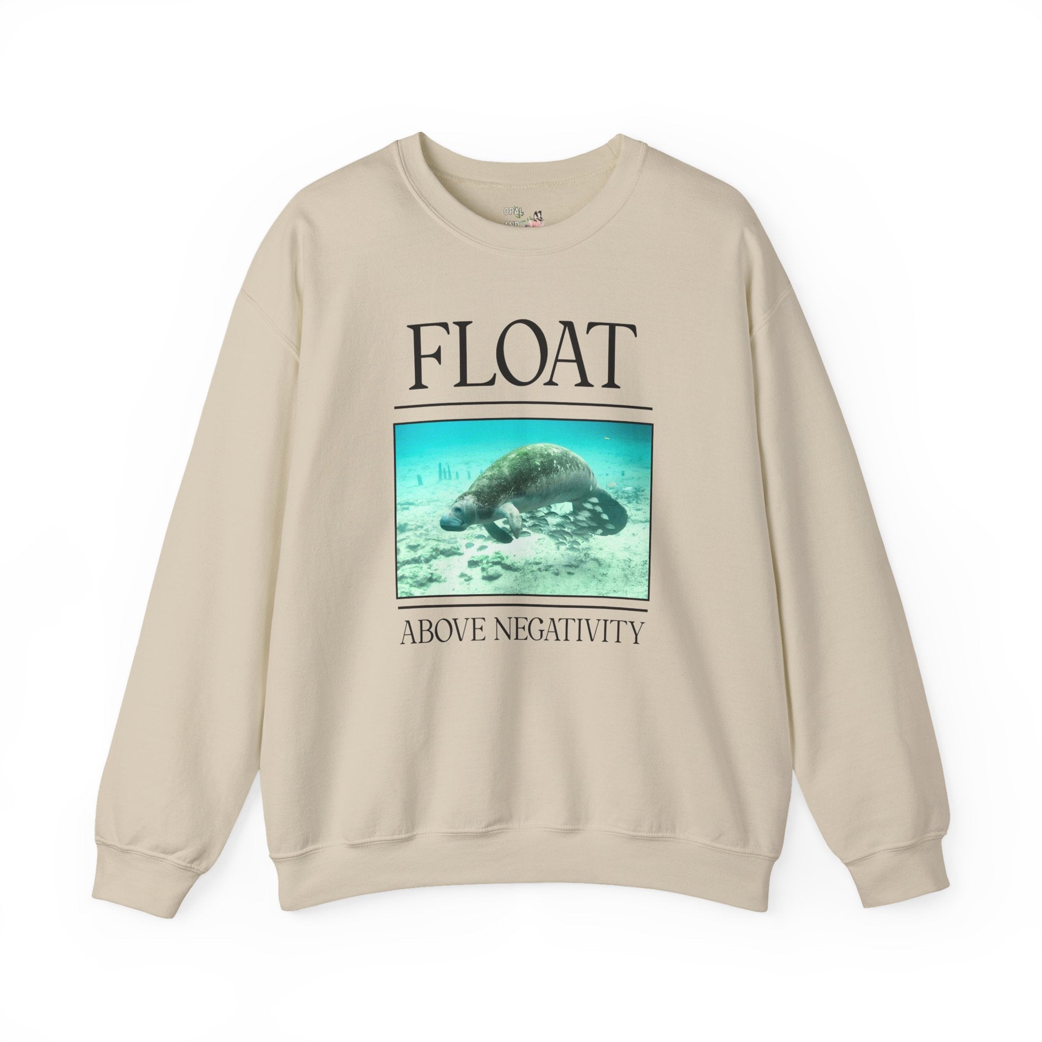 Float Above Negativity Manatee Lover Sweatshirt for Elementary School Teacher, Cute Positive Affirmation Crewneck for Animal Lover, 90s Aesthetic - Opal and June