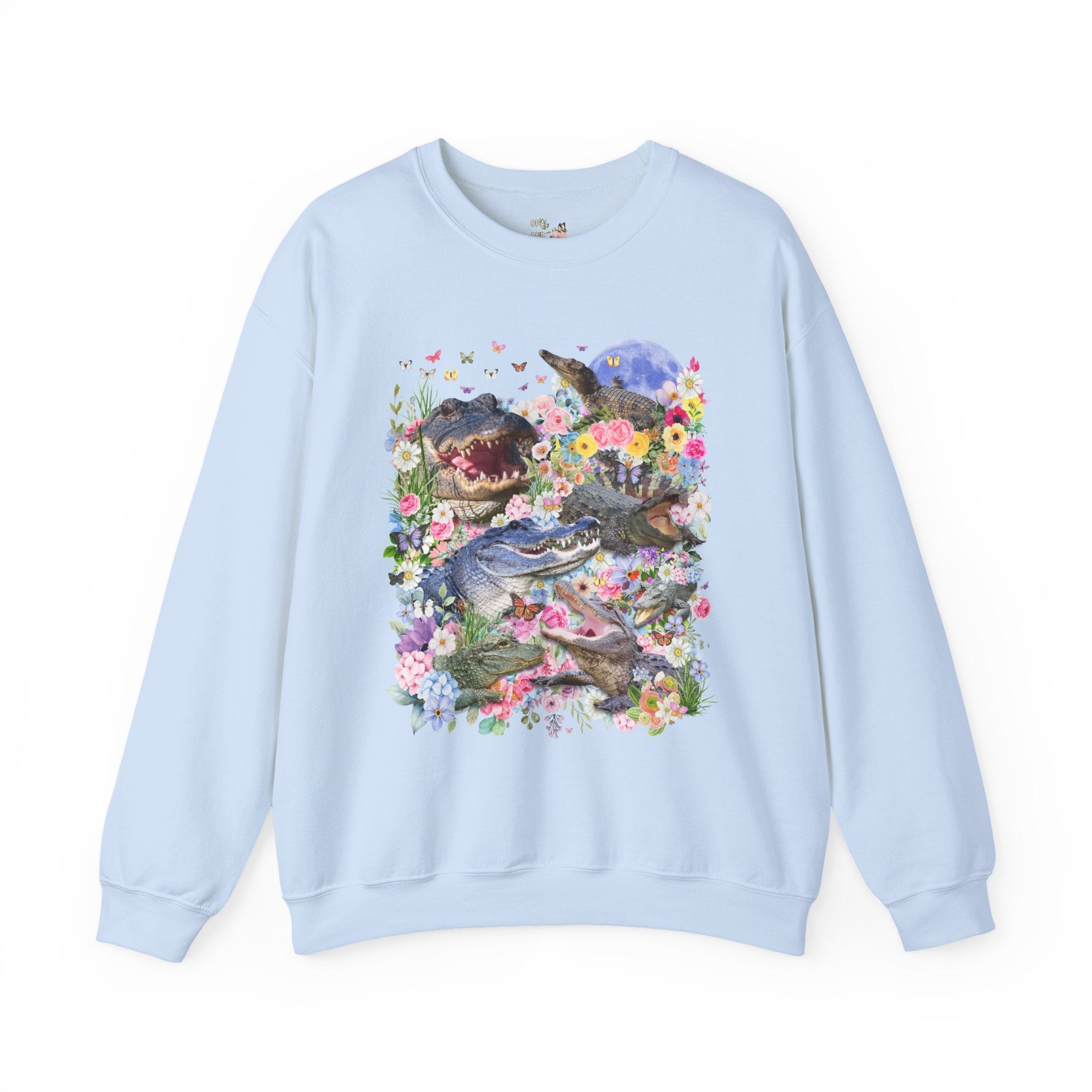 Floral Alligator Sweatshirt with Butterflies, Silly Maximalist Animal Lover, 90s Throwback Crocodile Shirt with Flowers, Weirdcore Dreamcore - Opal and June