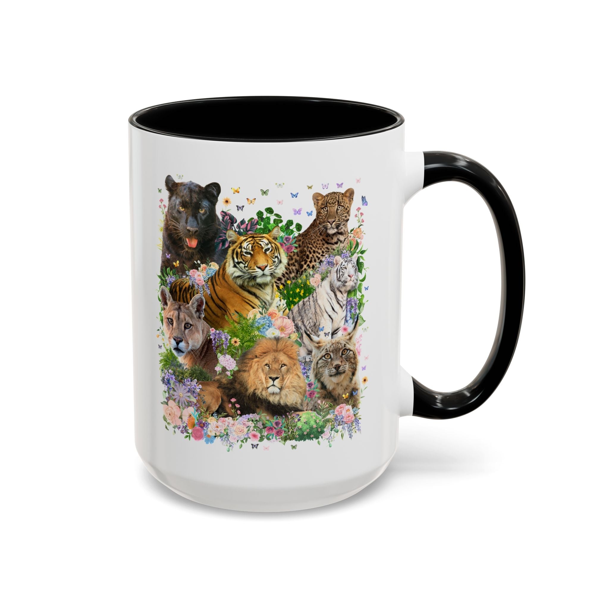Floral Big Cat Collage Coffee Mug with Butterflies - Opal and June
