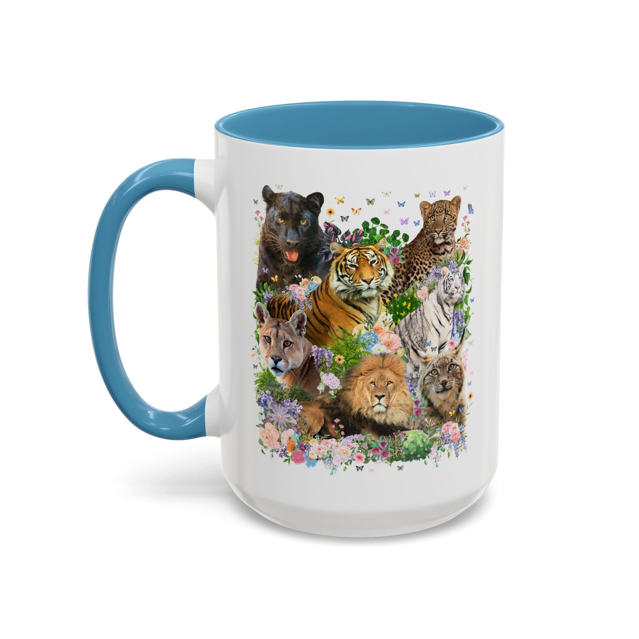 Floral Big Cat Collage Coffee Mug with Butterflies - Opal and June